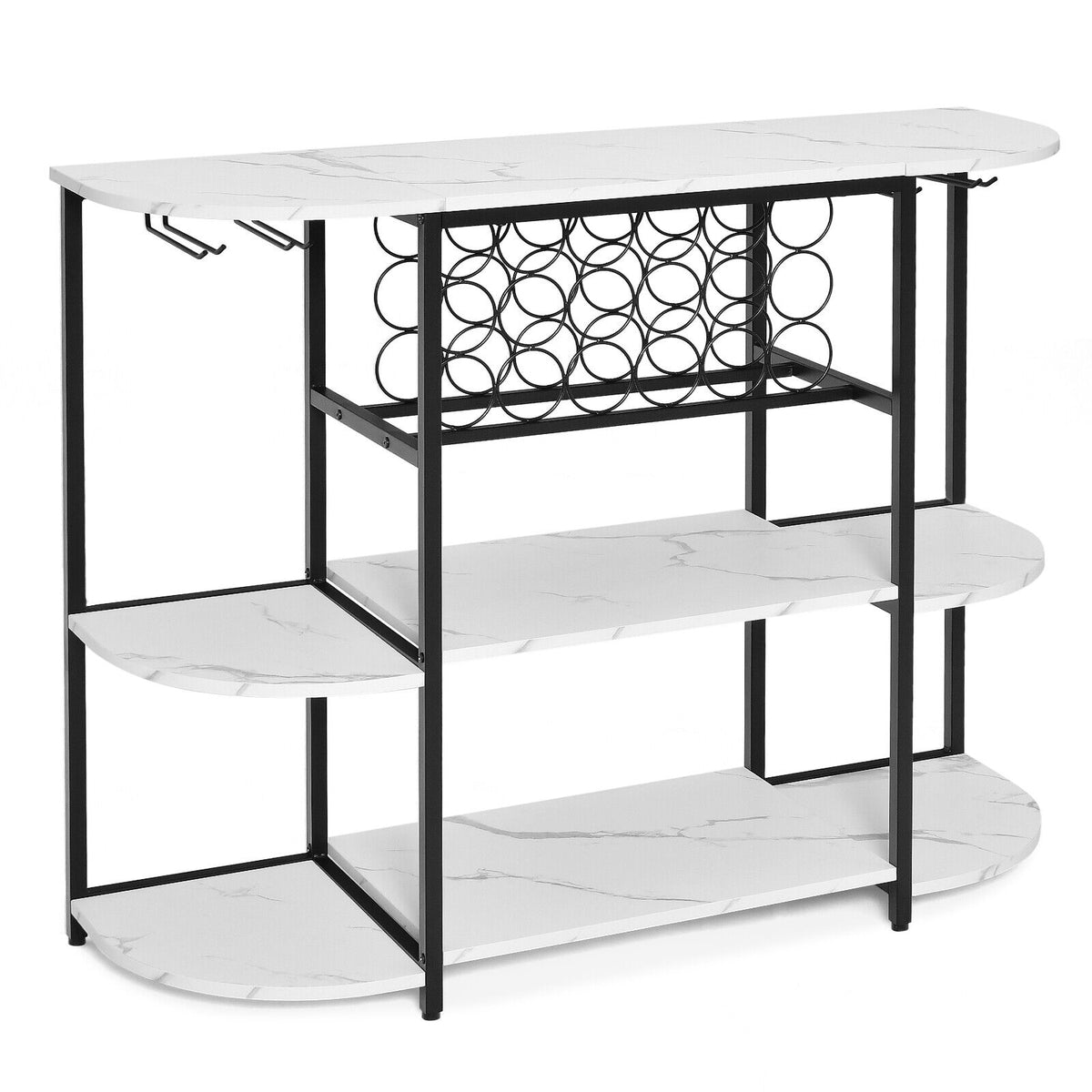 47 Inches Wine Rack Table with Glass Holder and Storage Shelves-White-Wine Racks-DECOROLALA