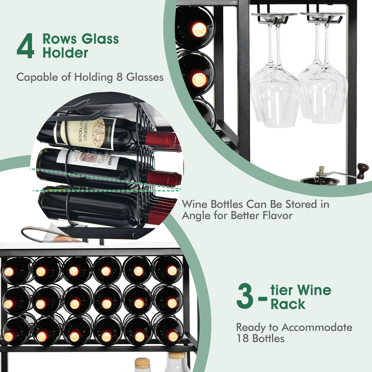 47 Inches Wine Rack Table with Glass Holder and Storage Shelves-White-Wine Racks-DECOROLALA