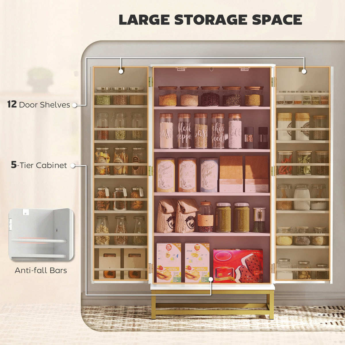 47" Kitchen Pantry Cabinet - White Freestanding Storage-Home Furnishings > Storage & Organization > Kitchen Pantry Cabinets-DECOROLALA