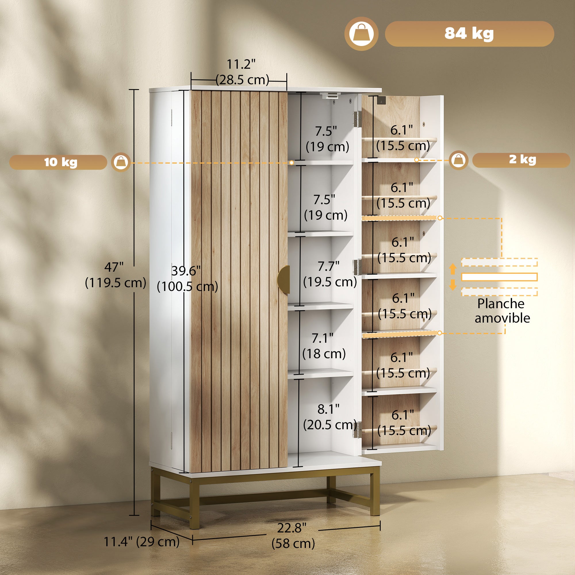 47" Kitchen Pantry Cabinet - White with Gold Handles-Home Furnishings > Storage & Organization > Kitchen Pantry Cabinets-DECOROLALA