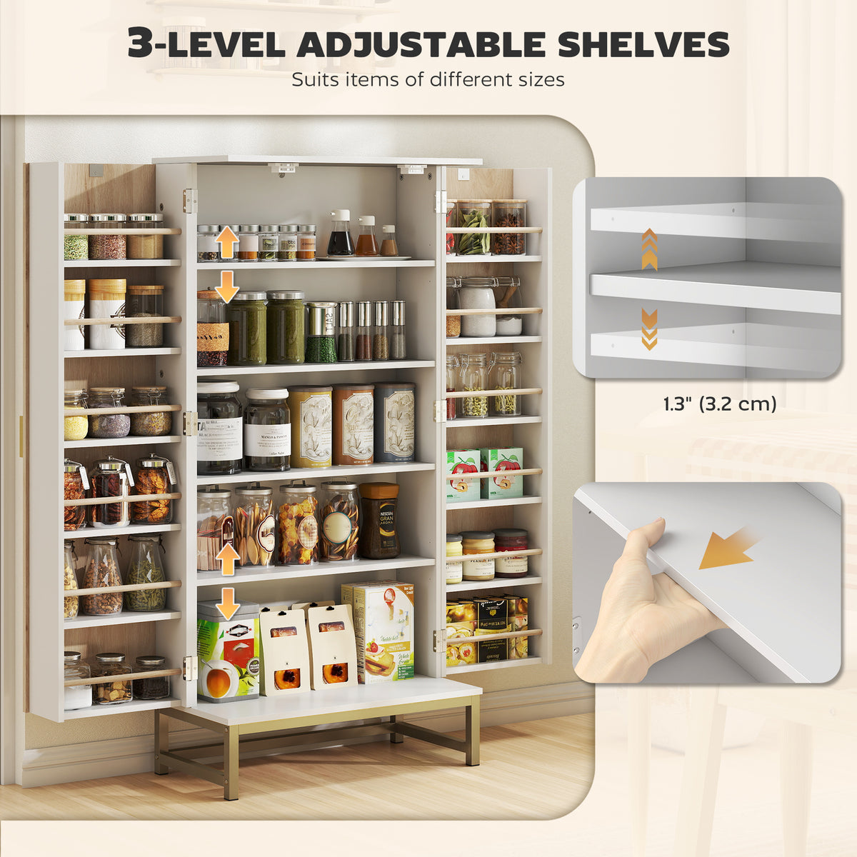 47" Kitchen Pantry Cabinet - White with Gold Handles-Home Furnishings > Storage & Organization > Kitchen Pantry Cabinets-DECOROLALA