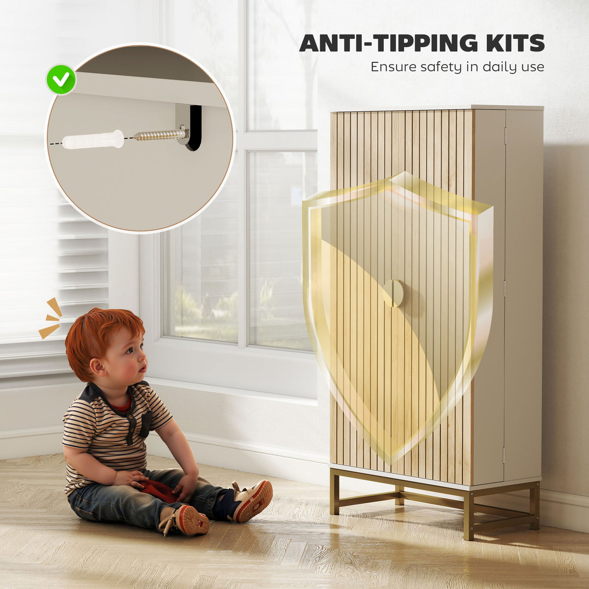 47" Kitchen Pantry Cabinet - White with Gold Handles-Home Furnishings > Storage & Organization > Kitchen Pantry Cabinets-DECOROLALA
