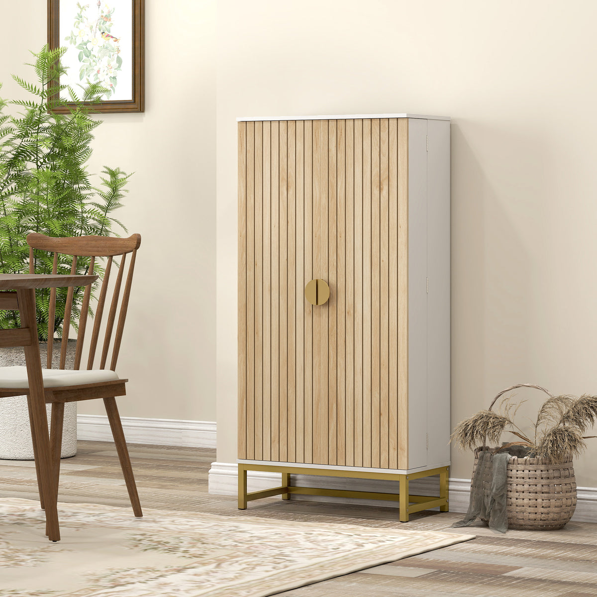 47" Kitchen Pantry Cabinet - White with Gold Handles-Home Furnishings > Storage & Organization > Kitchen Pantry Cabinets-DECOROLALA
