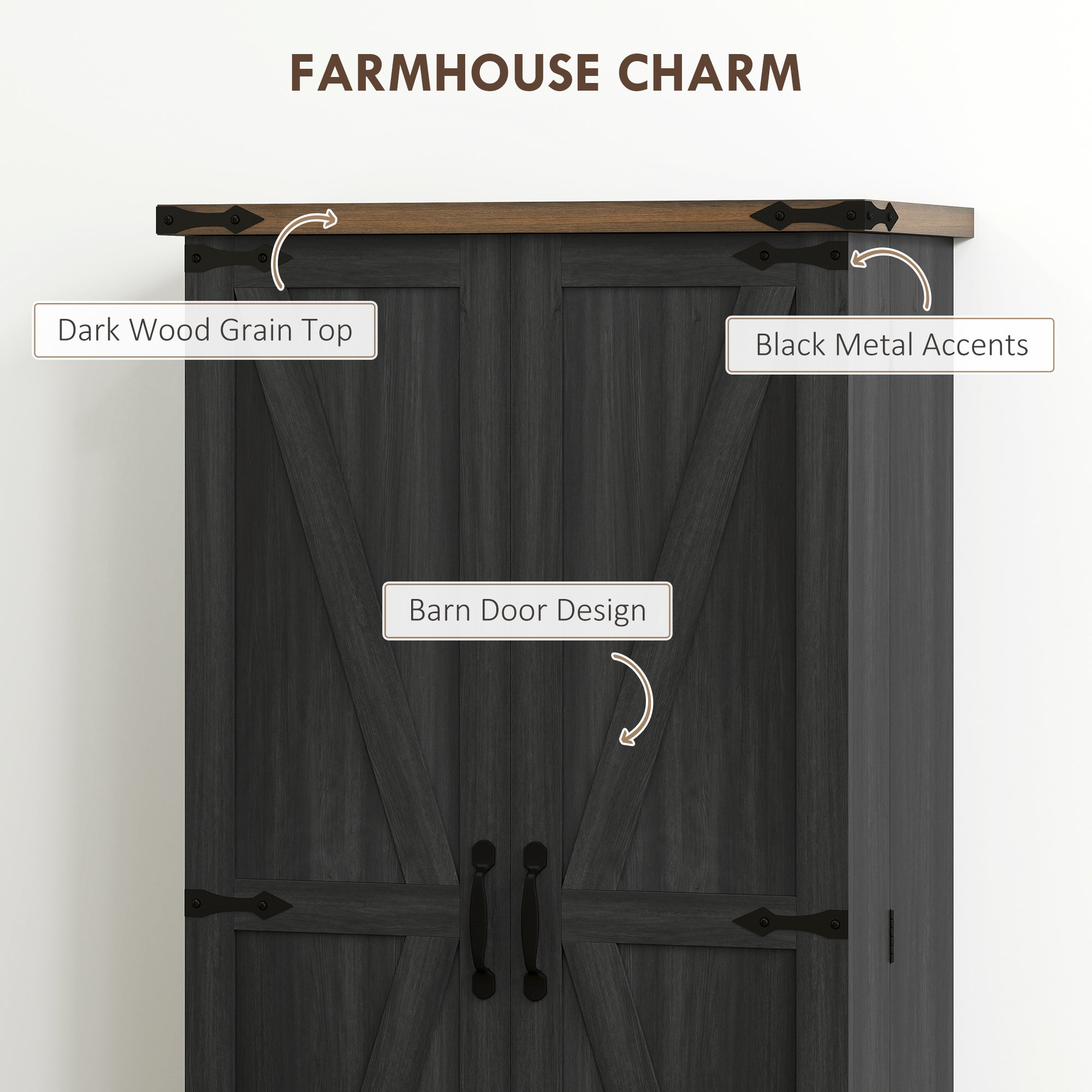 47" Kitchen Pantry Storage Cabinet, Farmhouse Kitchen Pantry Cabinet with Adjustable Shelves and Door Shelves, Black-Home Furnishings > Storage & Organization > Kitchen Pantry Cabinets-DECOROLALA