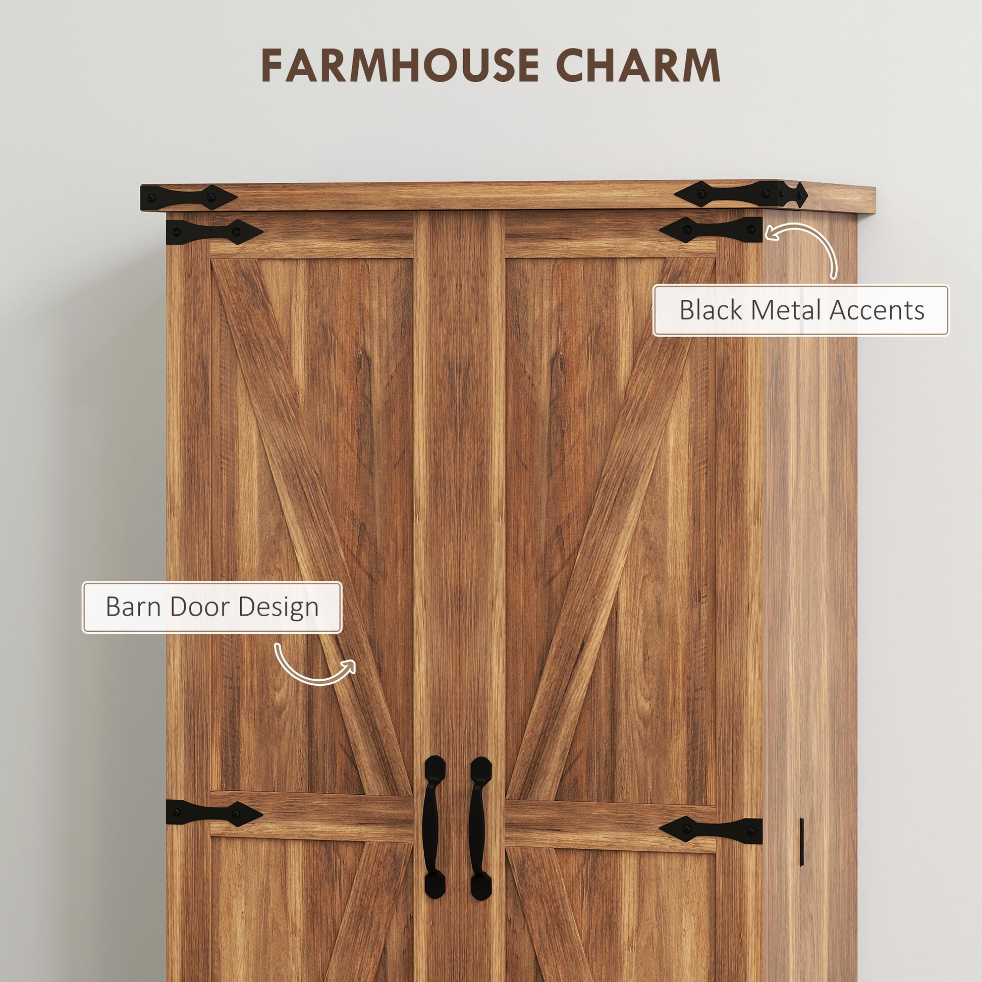 47" Kitchen Pantry Storage Cabinet, Farmhouse Kitchen Pantry Cabinet with Adjustable Shelves and Door Shelves, Brown-Home Furnishings > Storage & Organization > Kitchen Pantry Cabinets-DECOROLALA