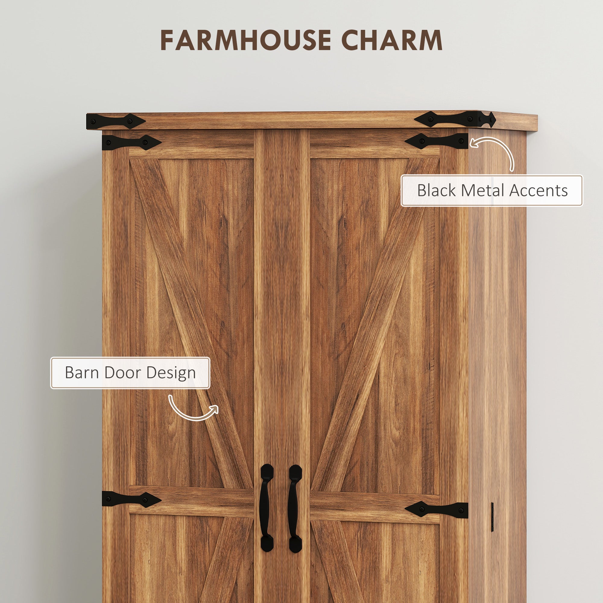 47" Kitchen Pantry Storage Cabinet, Farmhouse Kitchen Pantry Cabinet with Adjustable Shelves and Door Shelves, Brown-Home Furnishings > Storage & Organization > Kitchen Pantry Cabinets-DECOROLALA