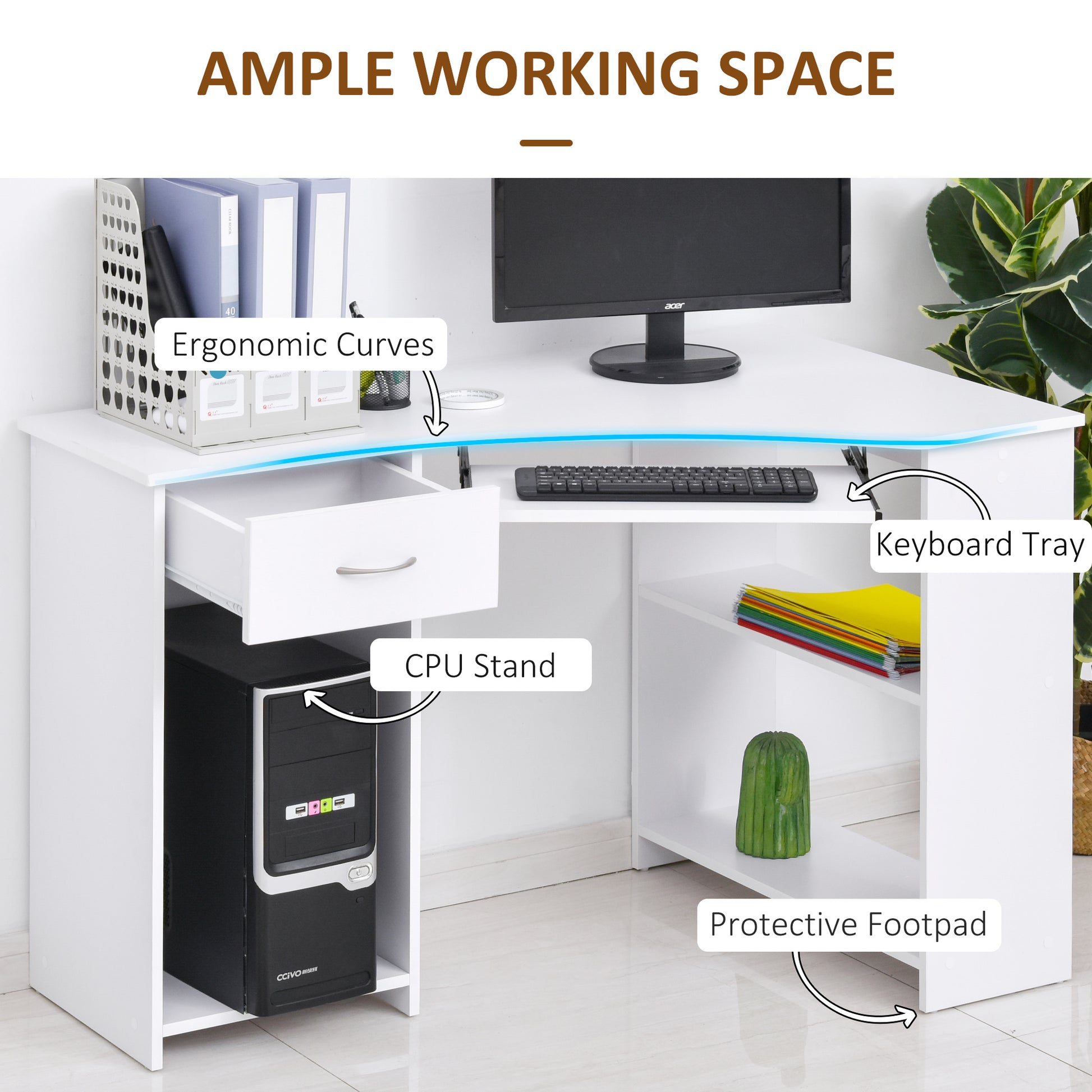 47" L-Shaped Corner Desk with Keyboard Tray - White-Office Products > Office Furniture > Office Desks & Work Stations > Computer Desks-DECOROLALA