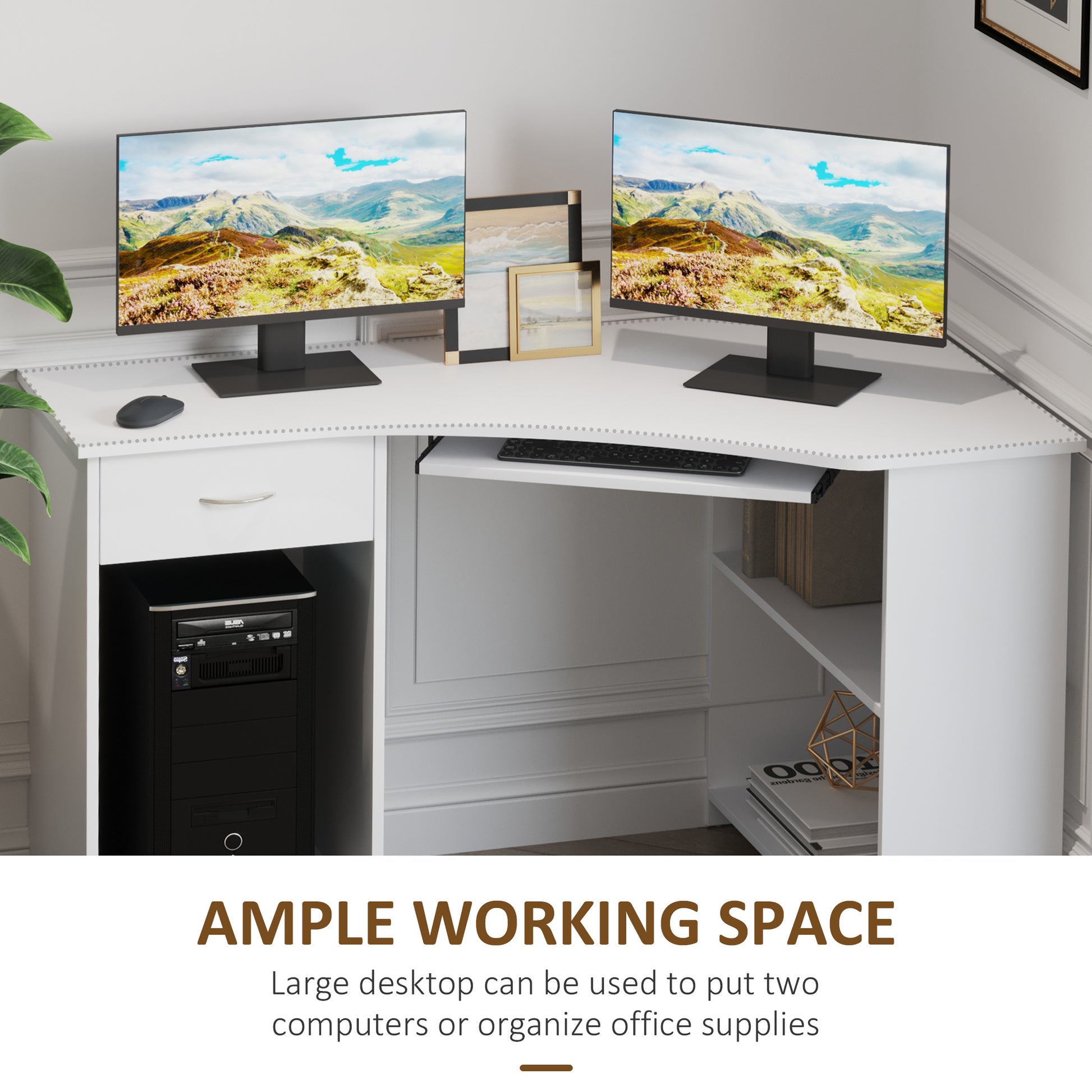 47" L-Shaped Corner Desk with Keyboard Tray - White-Office Products > Office Furniture > Office Desks & Work Stations > Computer Desks-DECOROLALA