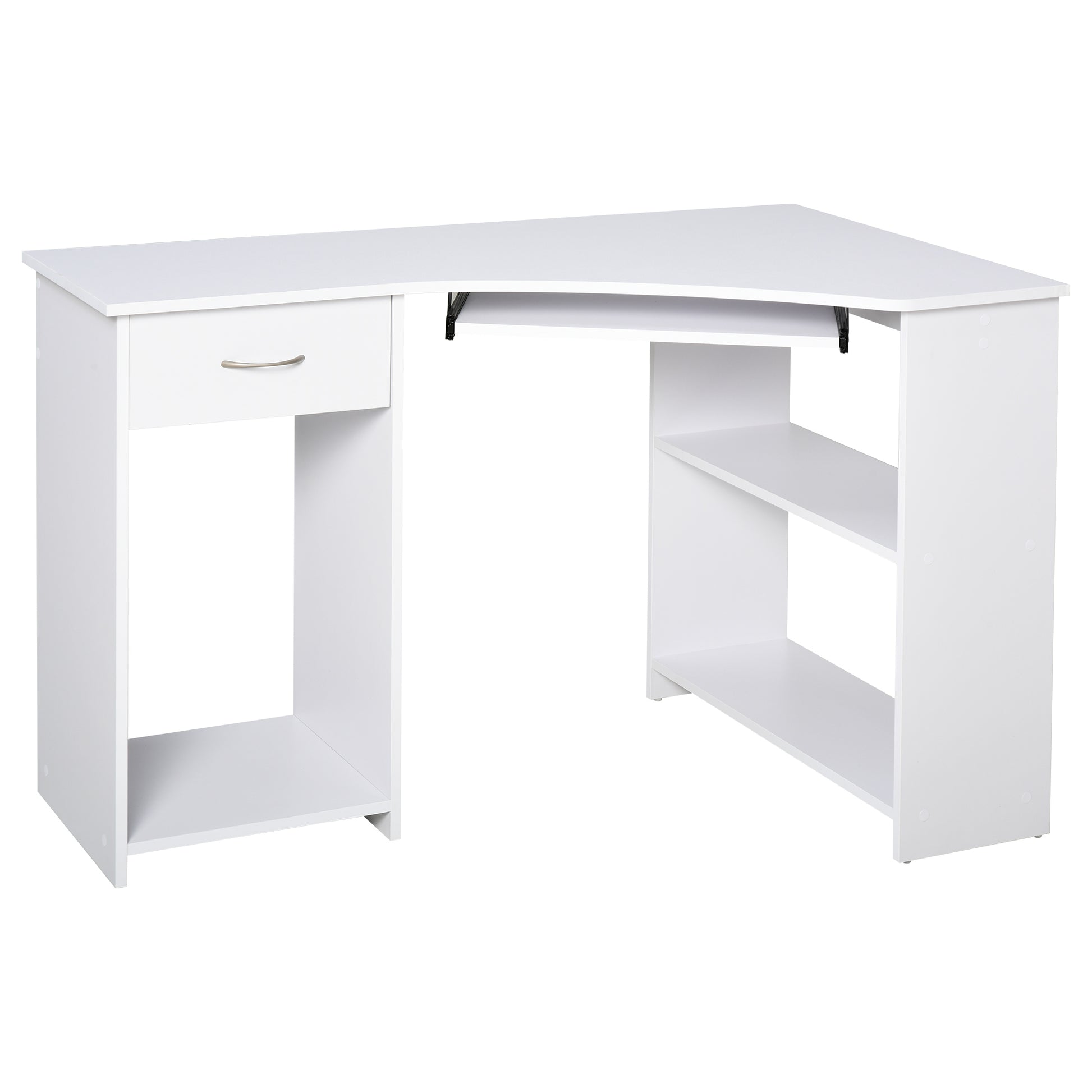 47" L-Shaped Corner Desk with Keyboard Tray - White-Office Products > Office Furniture > Office Desks & Work Stations > Computer Desks-DECOROLALA