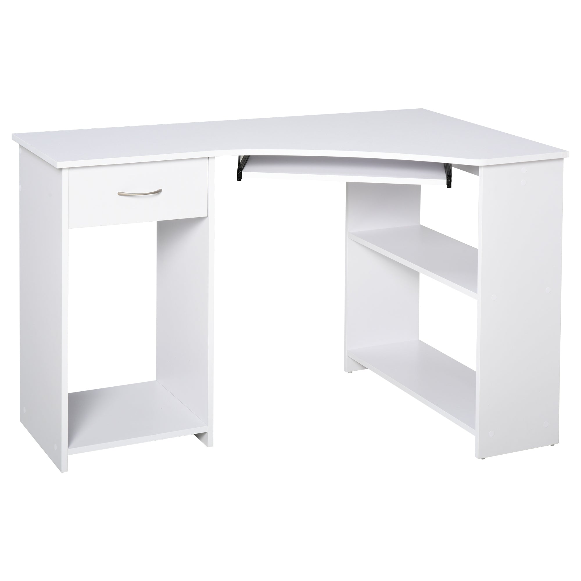 47" L-Shaped Corner Desk with Keyboard Tray - White-Office Products > Office Furniture > Office Desks & Work Stations > Computer Desks-DECOROLALA