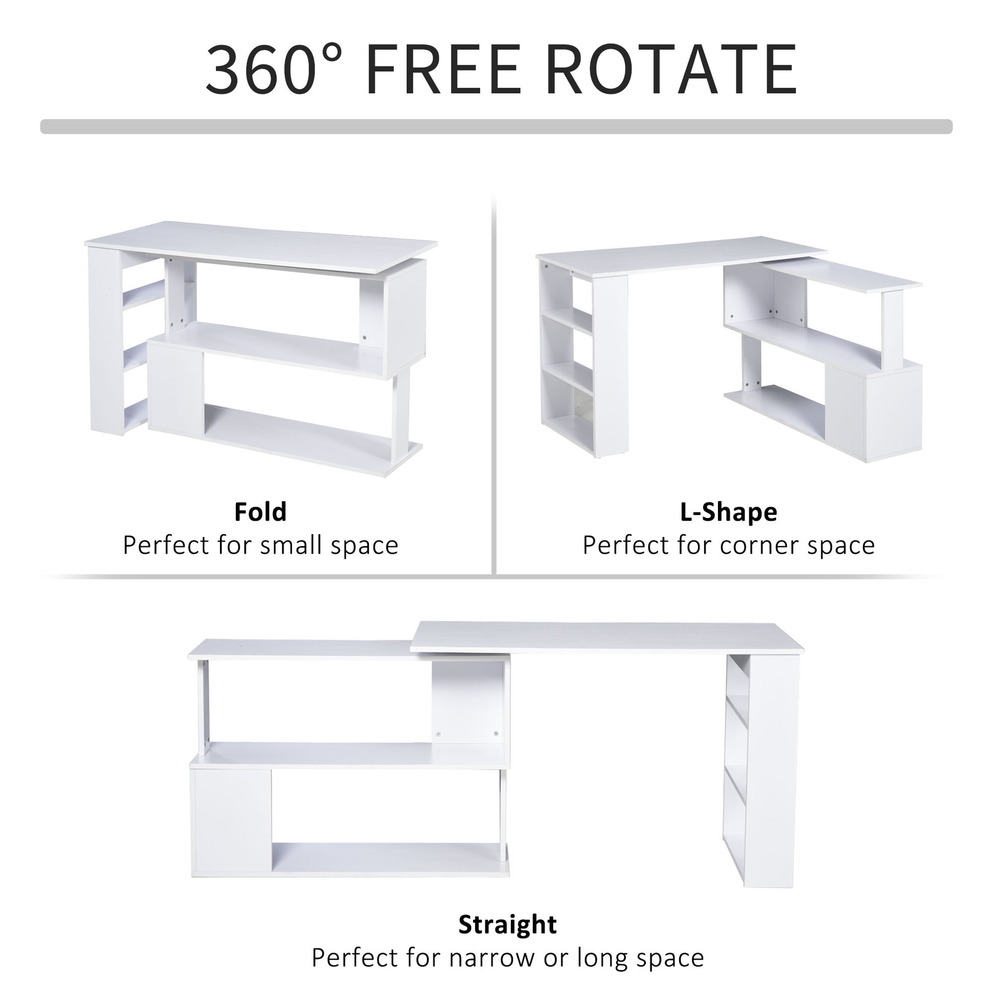 47" L-Shaped Rotating Computer Desk with Shelves - White-Office Products > Office Furniture > Office Desks & Work Stations > Writing Desks-DECOROLALA