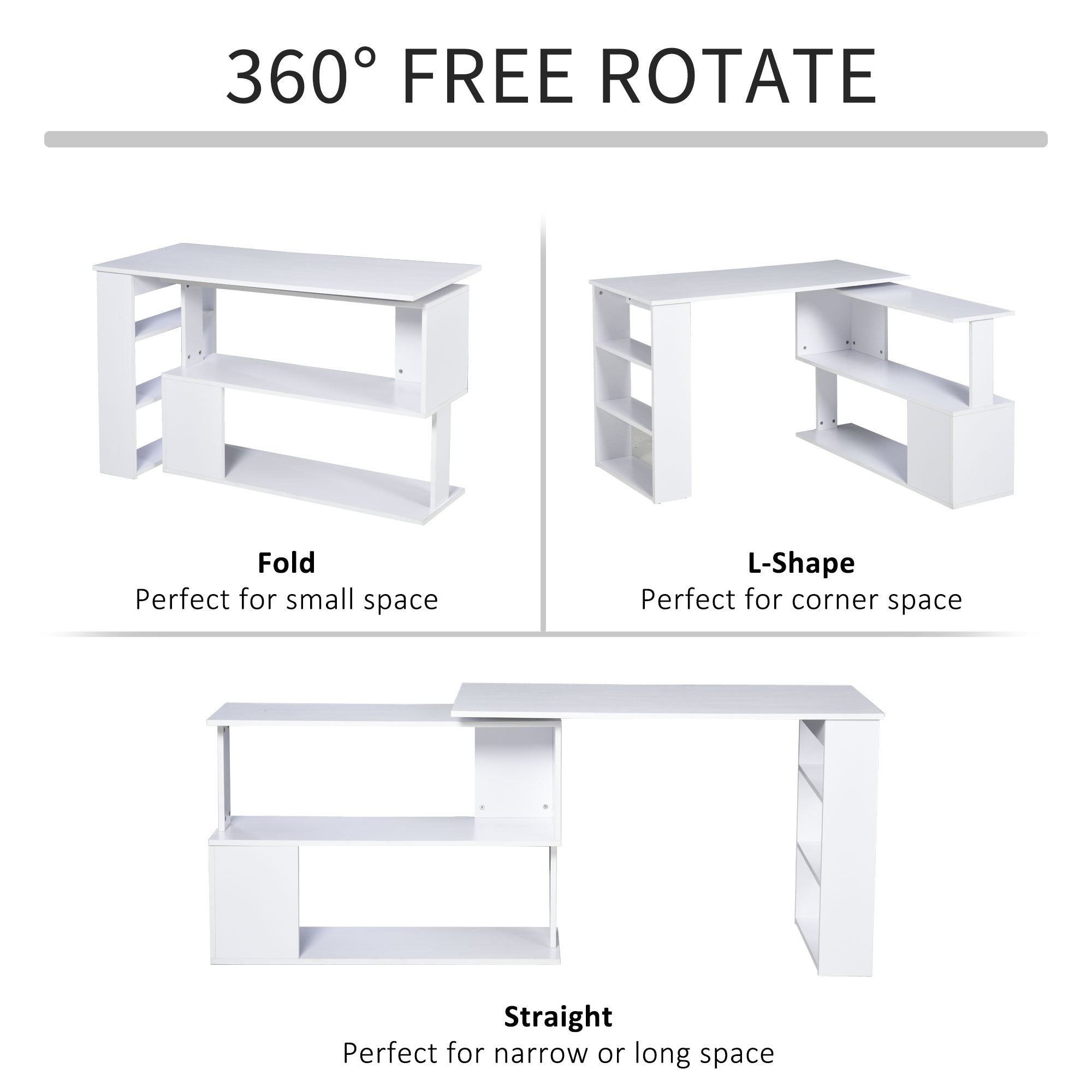 47" L-Shaped Rotating Computer Desk with Shelves - White-Office Products > Office Furniture > Office Desks & Work Stations > Writing Desks-DECOROLALA