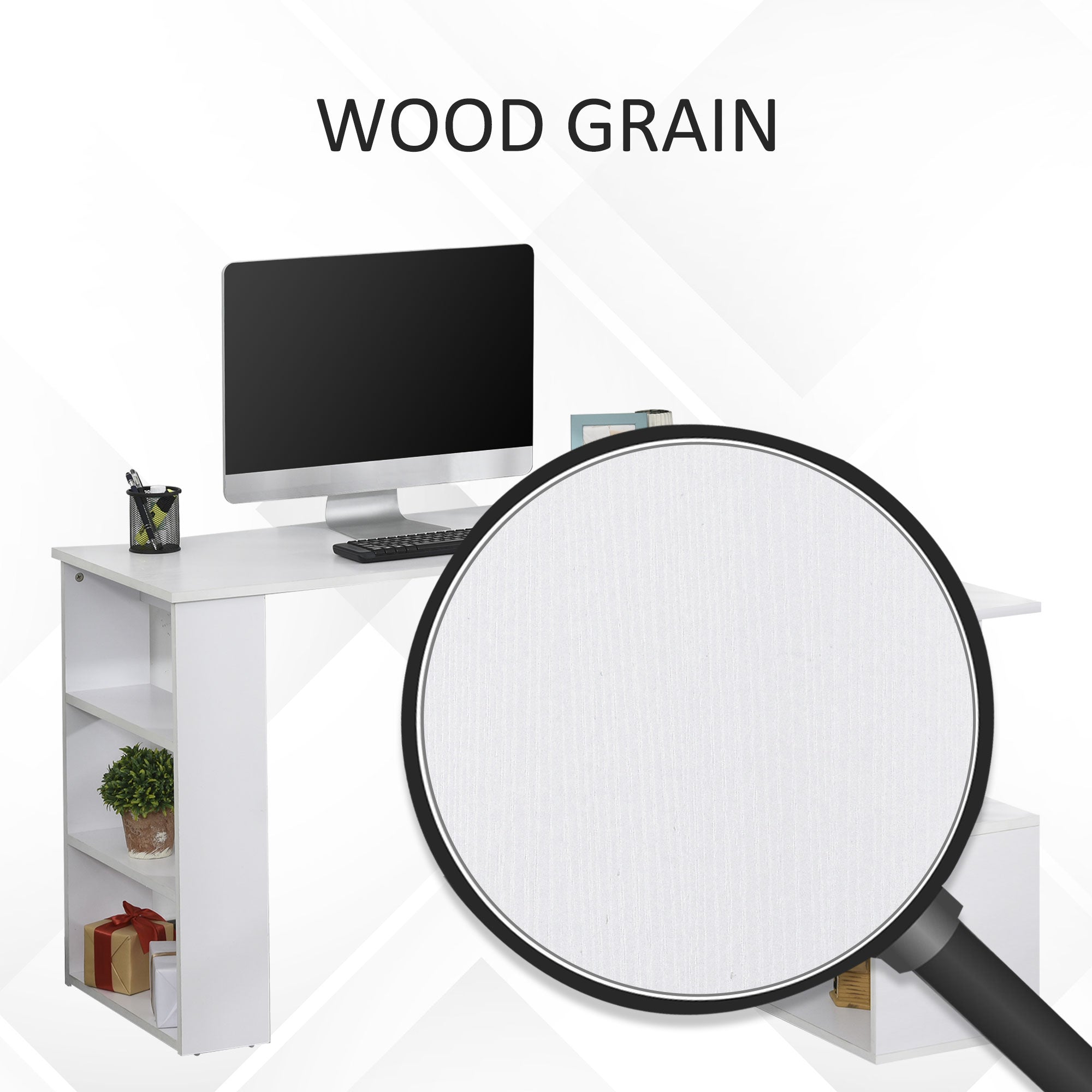 47" L-Shaped Rotating Computer Desk with Shelves - White-Office Products > Office Furniture > Office Desks & Work Stations > Writing Desks-DECOROLALA