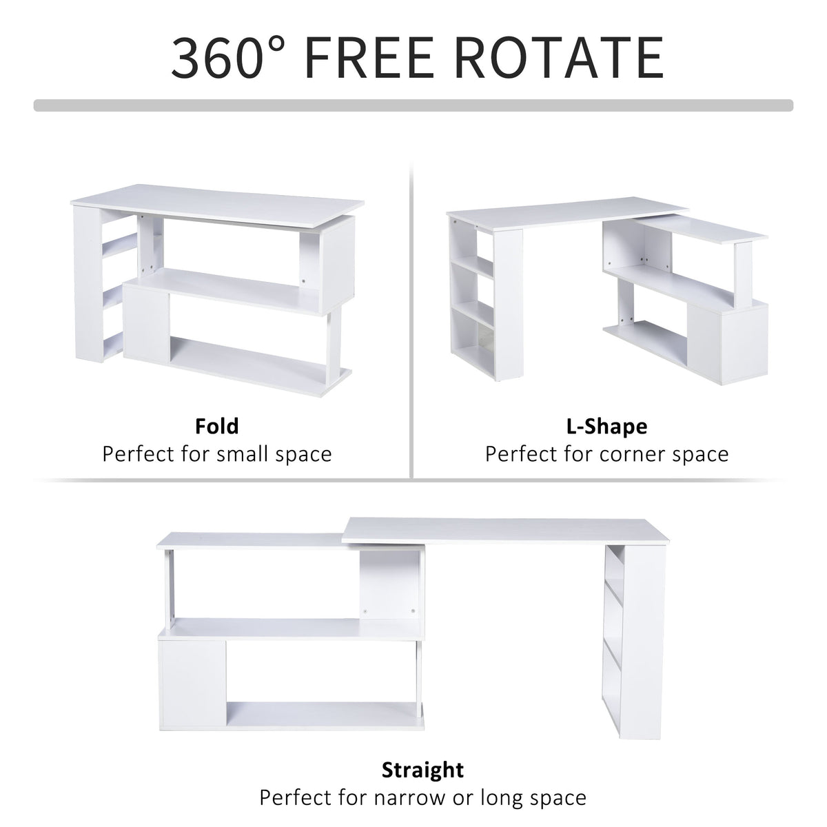 47" L-Shaped Rotating Computer Desk with Shelves - White-Office Products > Office Furniture > Office Desks & Work Stations > Writing Desks-DECOROLALA
