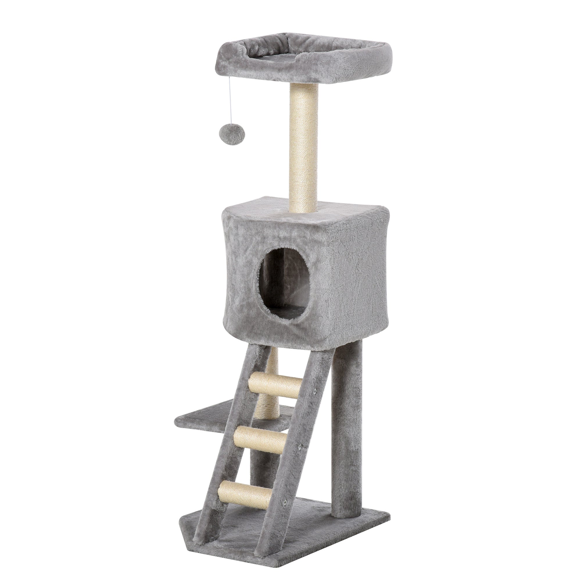 47" Multi-Level Cat Tree Tower with Condo and Ladder - Light Grey-Cats-DECOROLALA