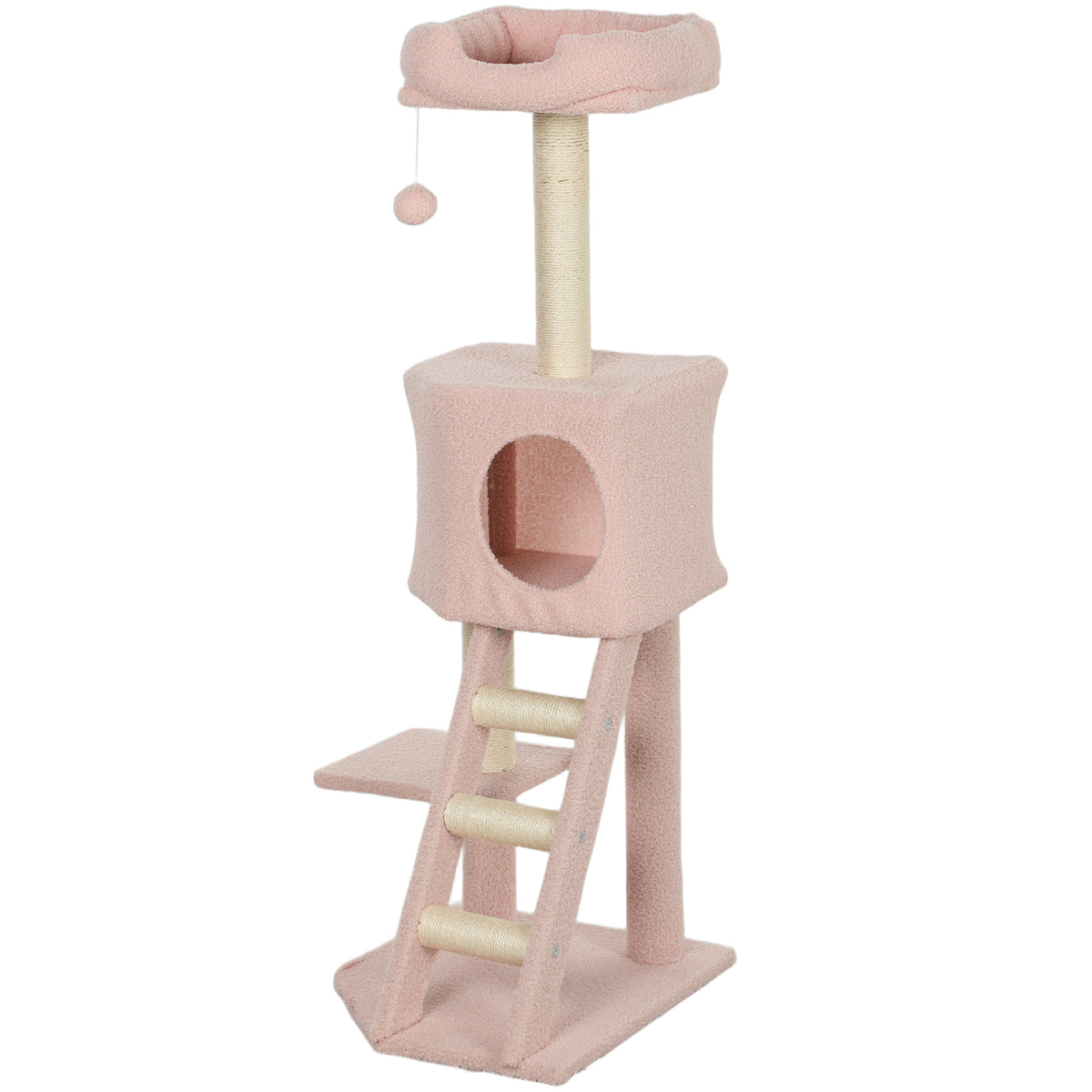 47" Multi-Level Cat Tree Tower with Condo and Ladder - Pink-Cat Supplies-DECOROLALA