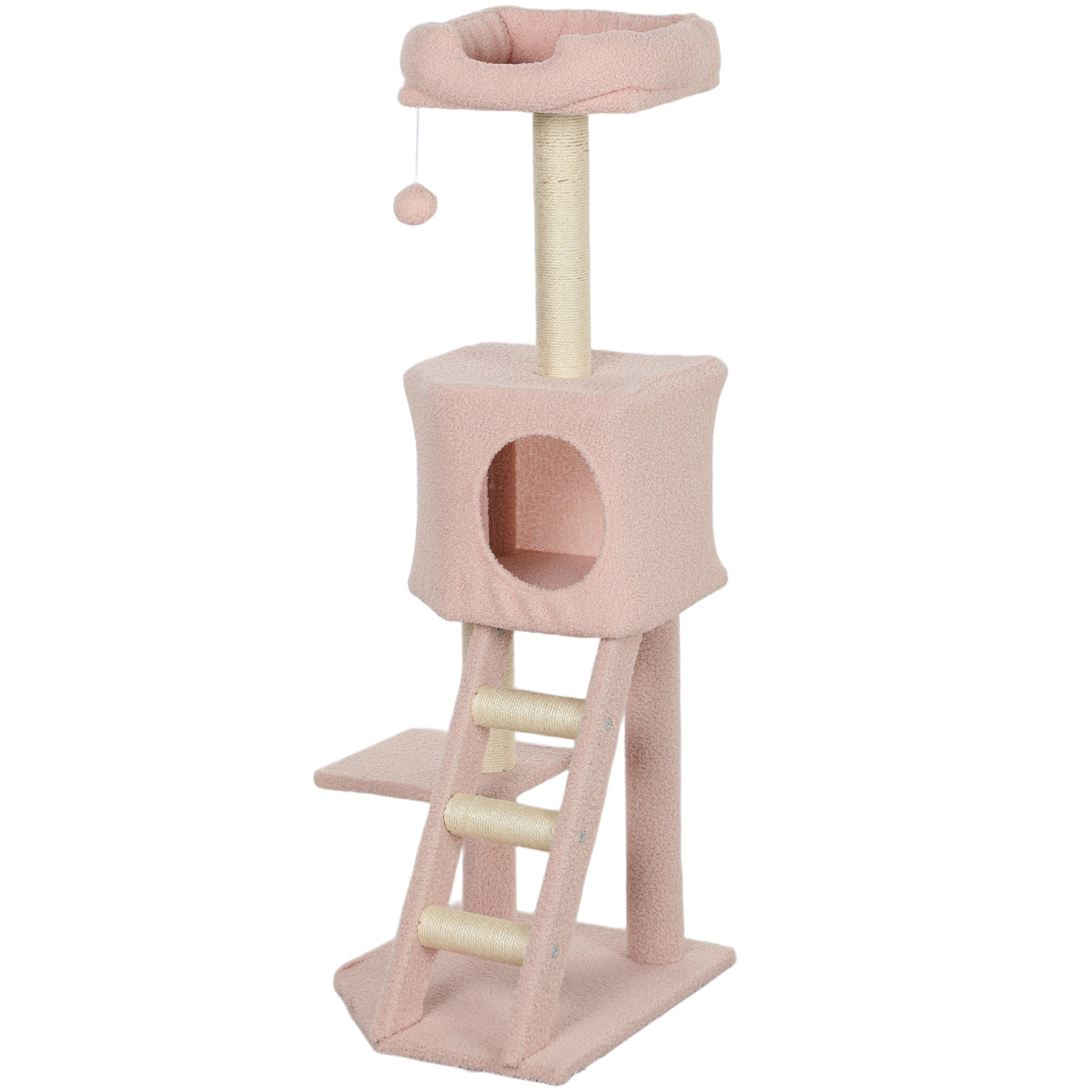47" Multi-Level Cat Tree Tower with Condo and Ladder - Pink-Cats-DECOROLALA