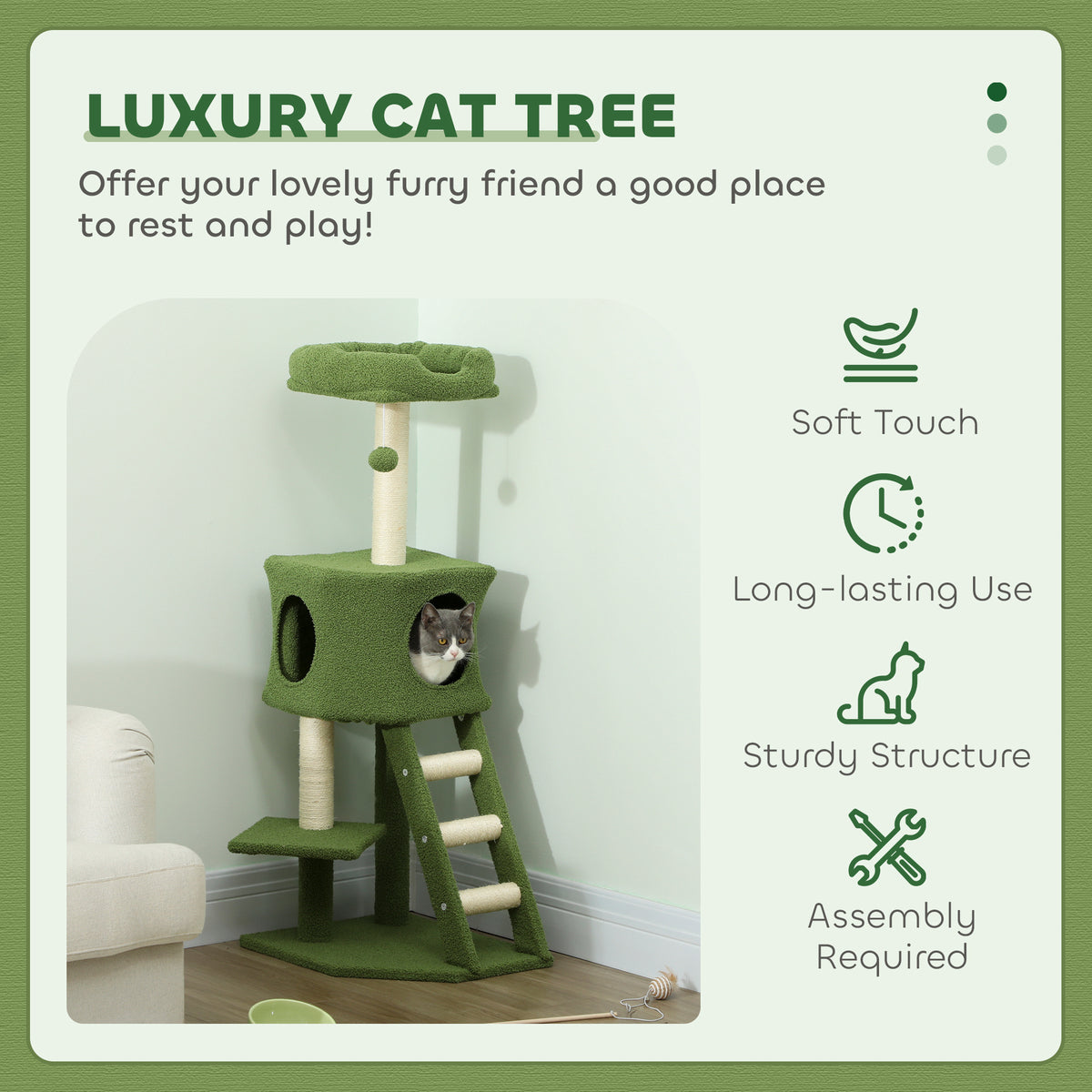 47" Multi-Level Cat Tree Tower with Condo and Sisal Posts - Green-Cats-DECOROLALA