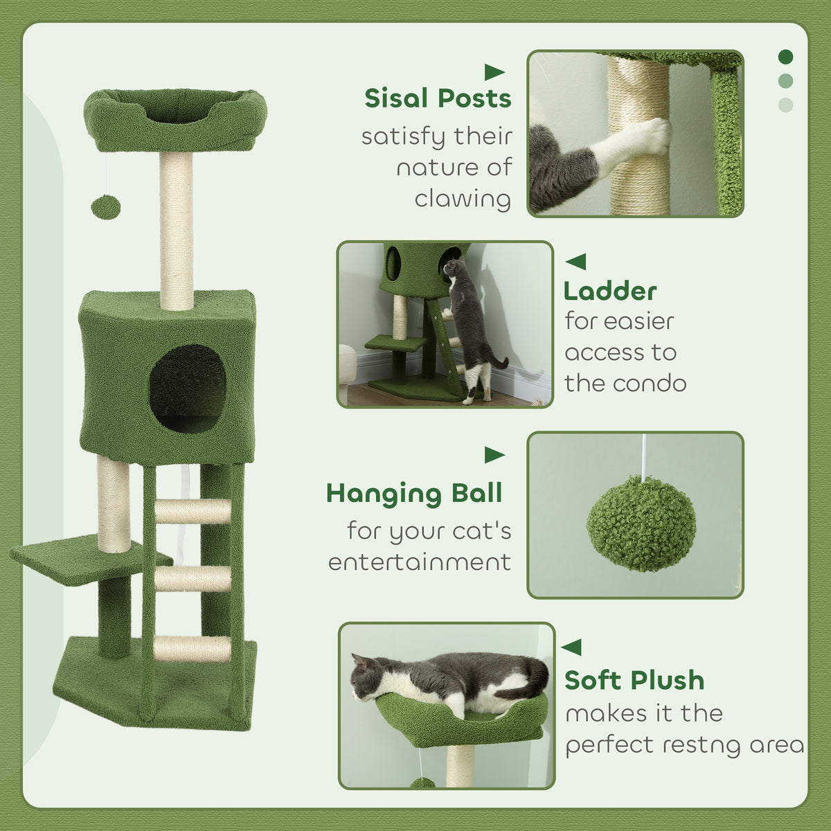 47" Multi-Level Cat Tree Tower with Condo and Sisal Posts - Green-Cats-DECOROLALA