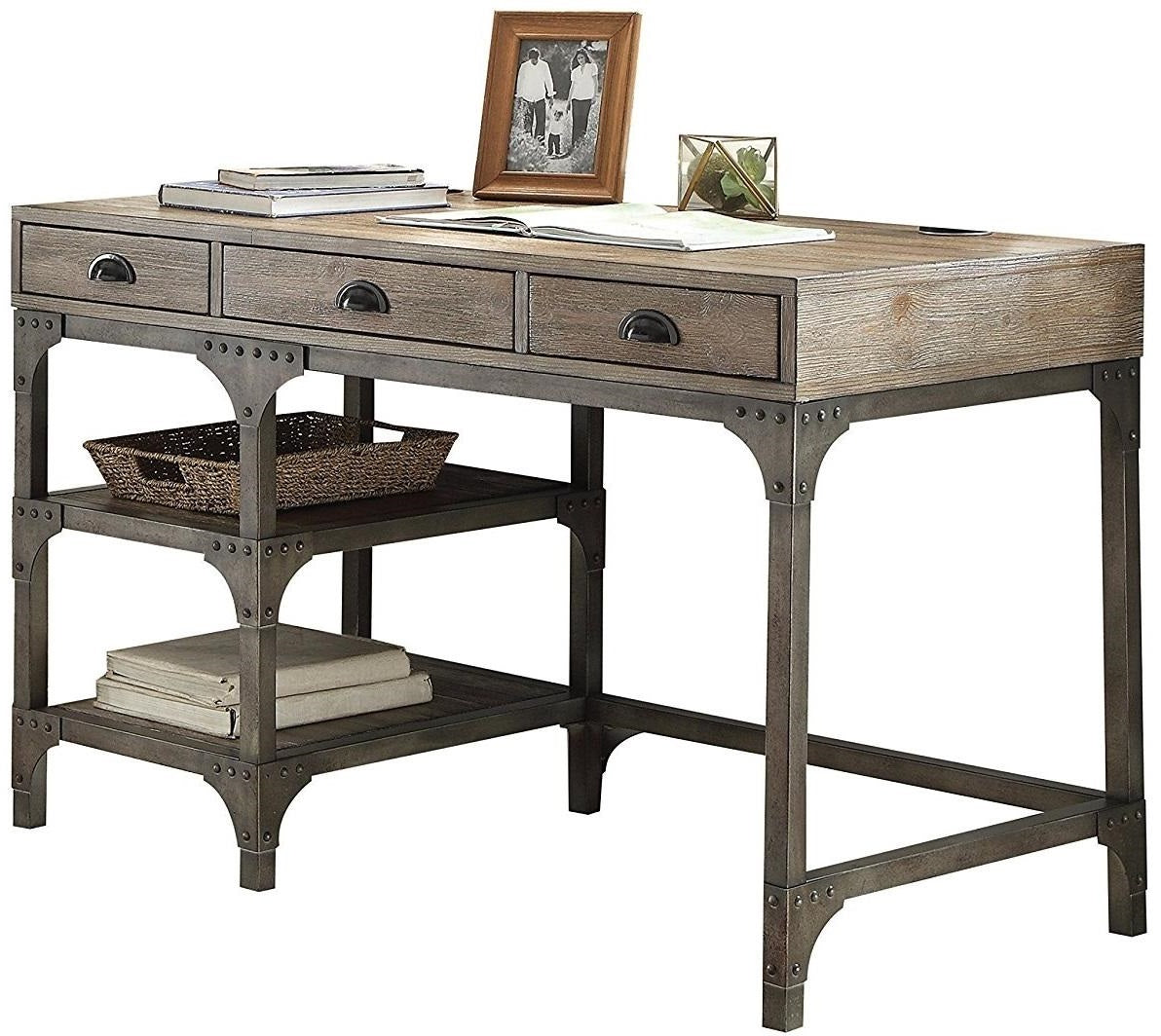 47" Natural and Gray Writing Desk With Three Drawers-Desks-DECOROLALA