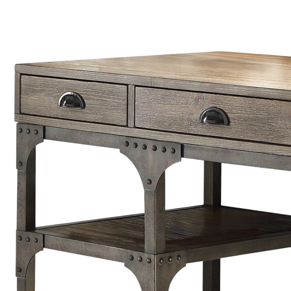 47" Natural and Gray Writing Desk With Three Drawers-Desks-DECOROLALA