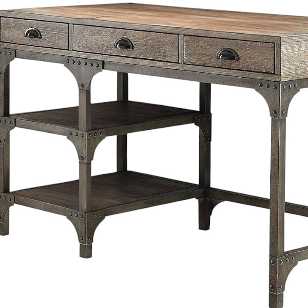 47" Natural and Gray Writing Desk With Three Drawers-Desks-DECOROLALA