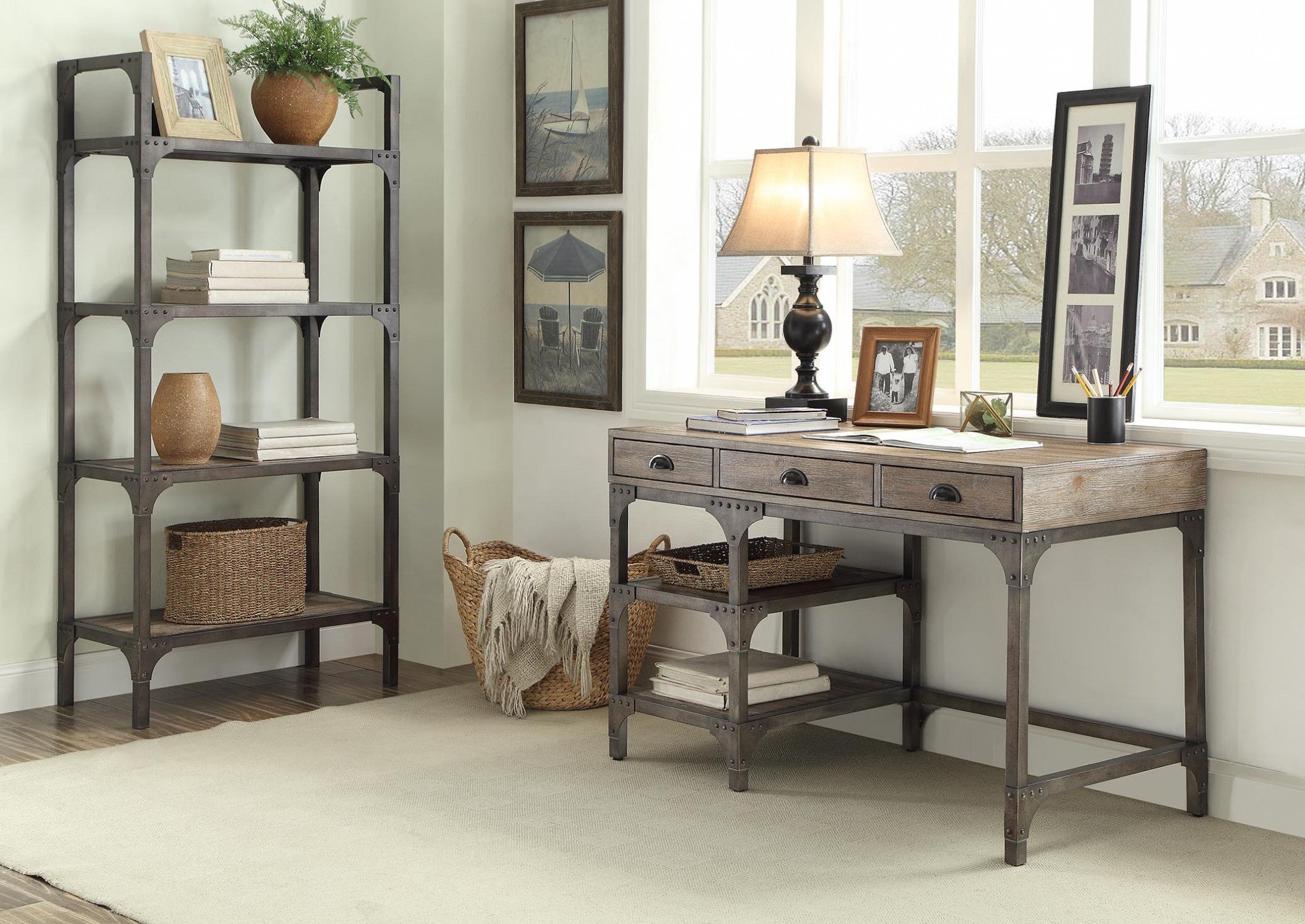 47" Natural and Gray Writing Desk With Three Drawers-Desks-DECOROLALA