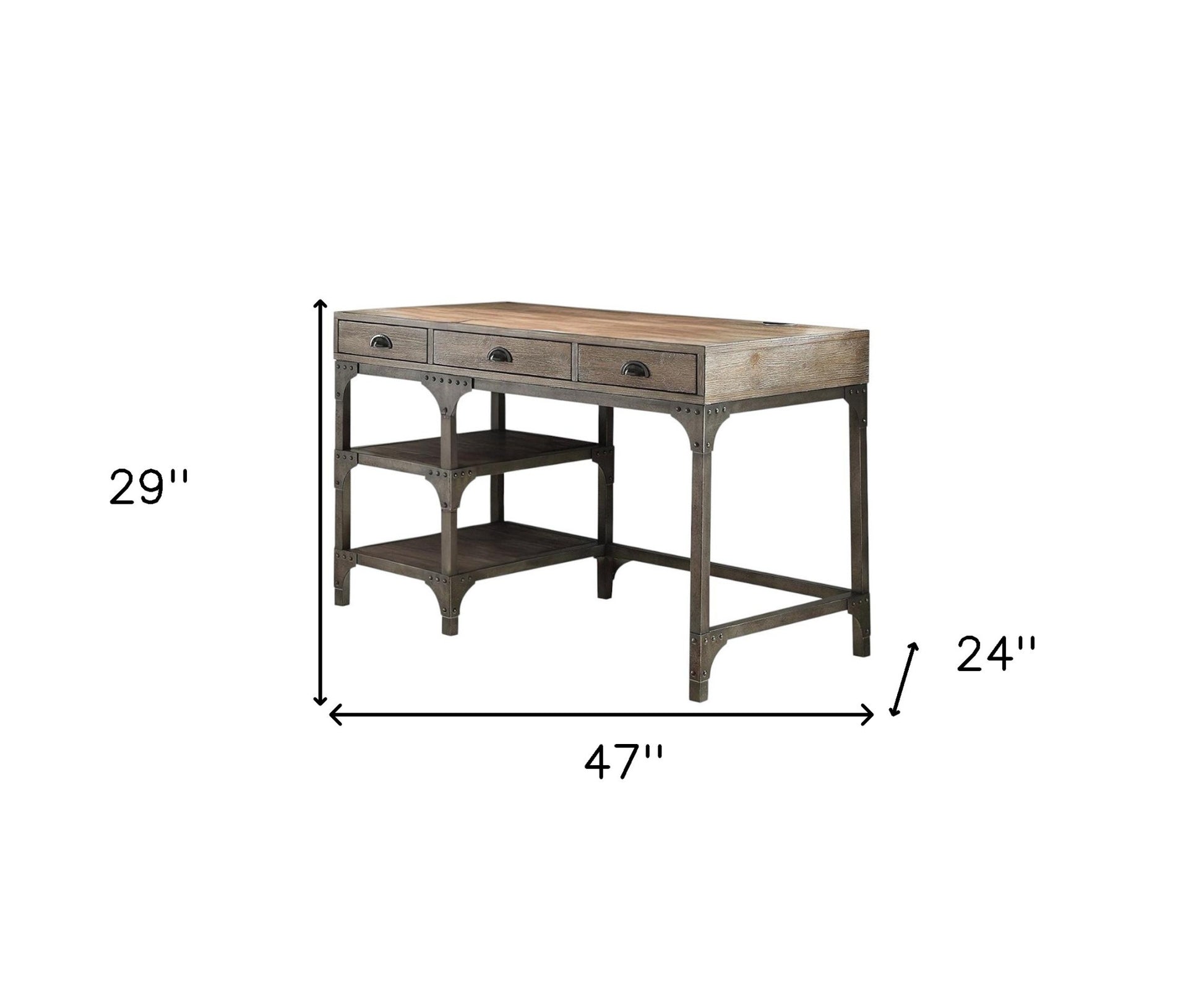 47" Natural and Gray Writing Desk With Three Drawers-Desks-DECOROLALA