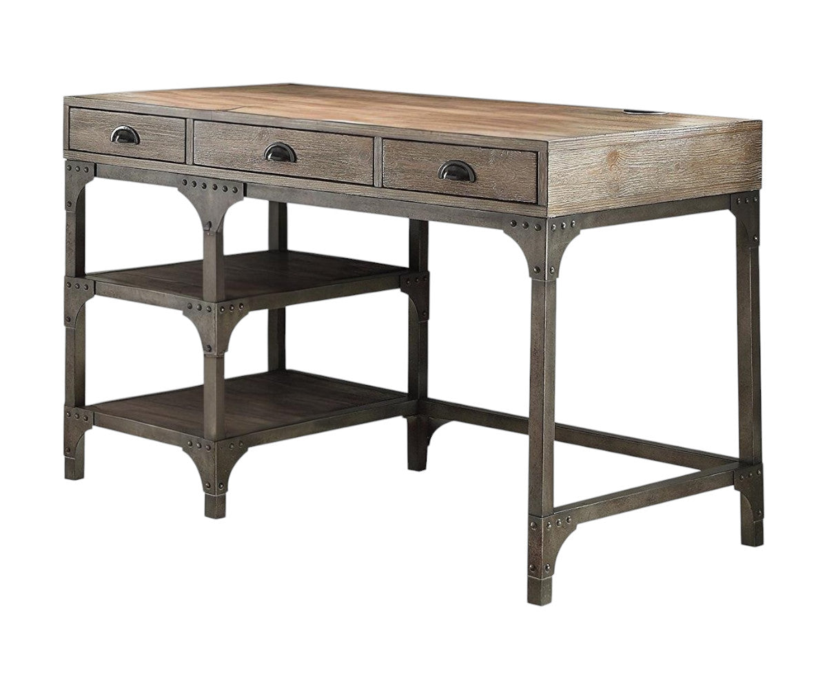 47" Natural and Gray Writing Desk With Three Drawers-Desks-DECOROLALA