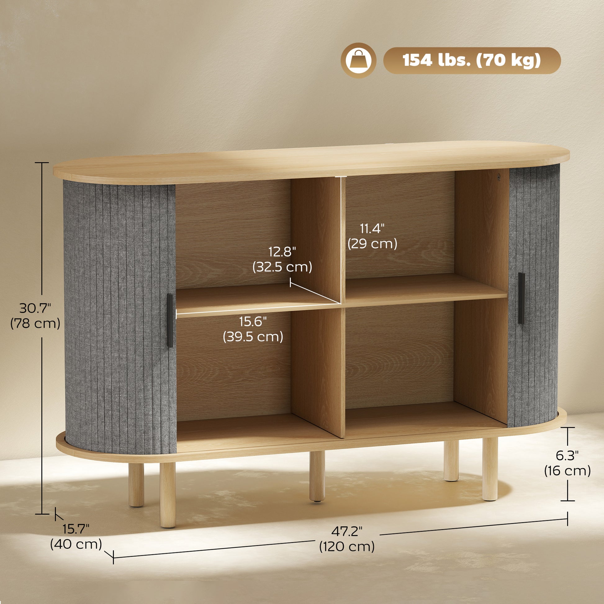47" Oval Buffet Cabinet - Grey Fluted Sideboard-DECOROLALA
