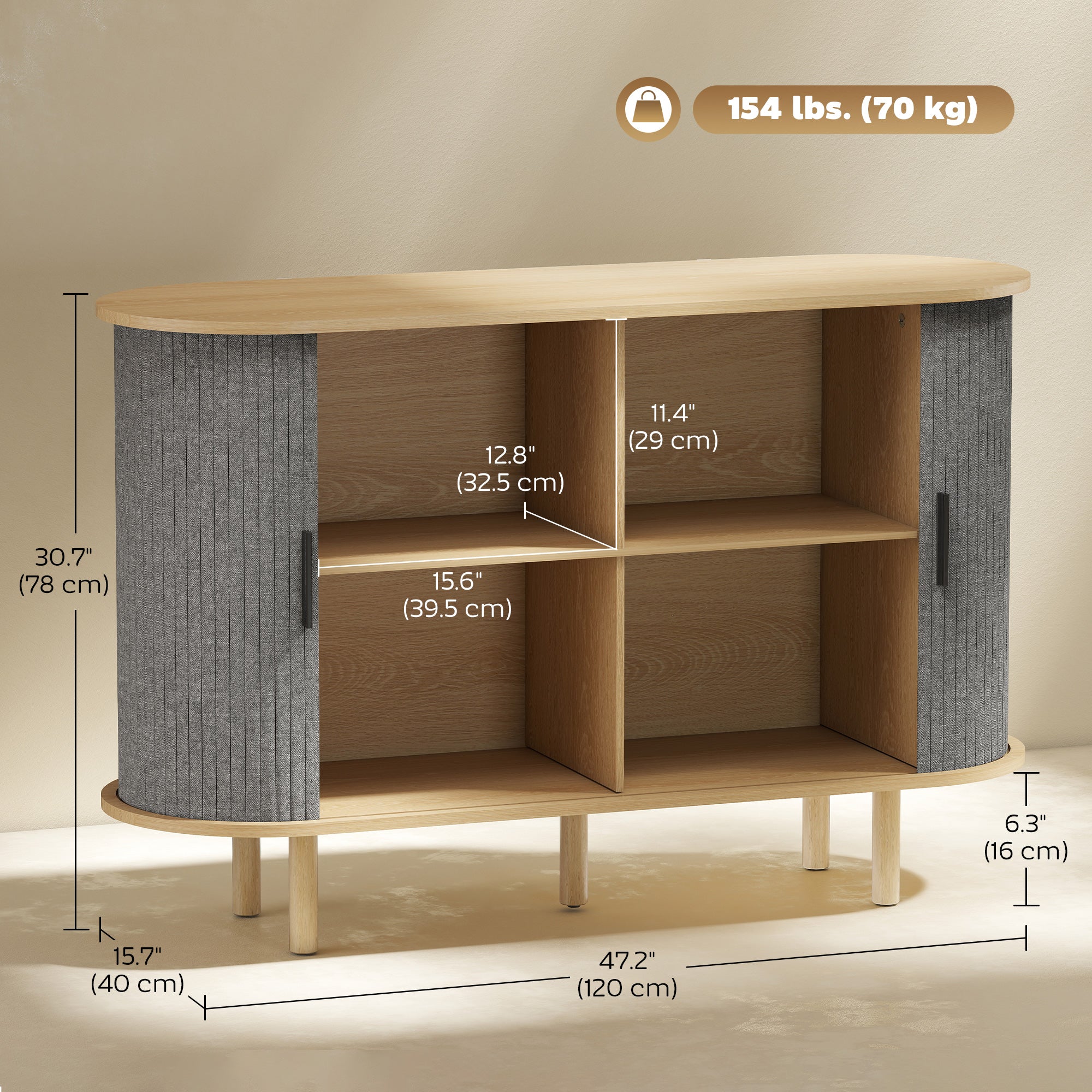 47" Oval Buffet Cabinet - Grey Fluted Sideboard-DECOROLALA