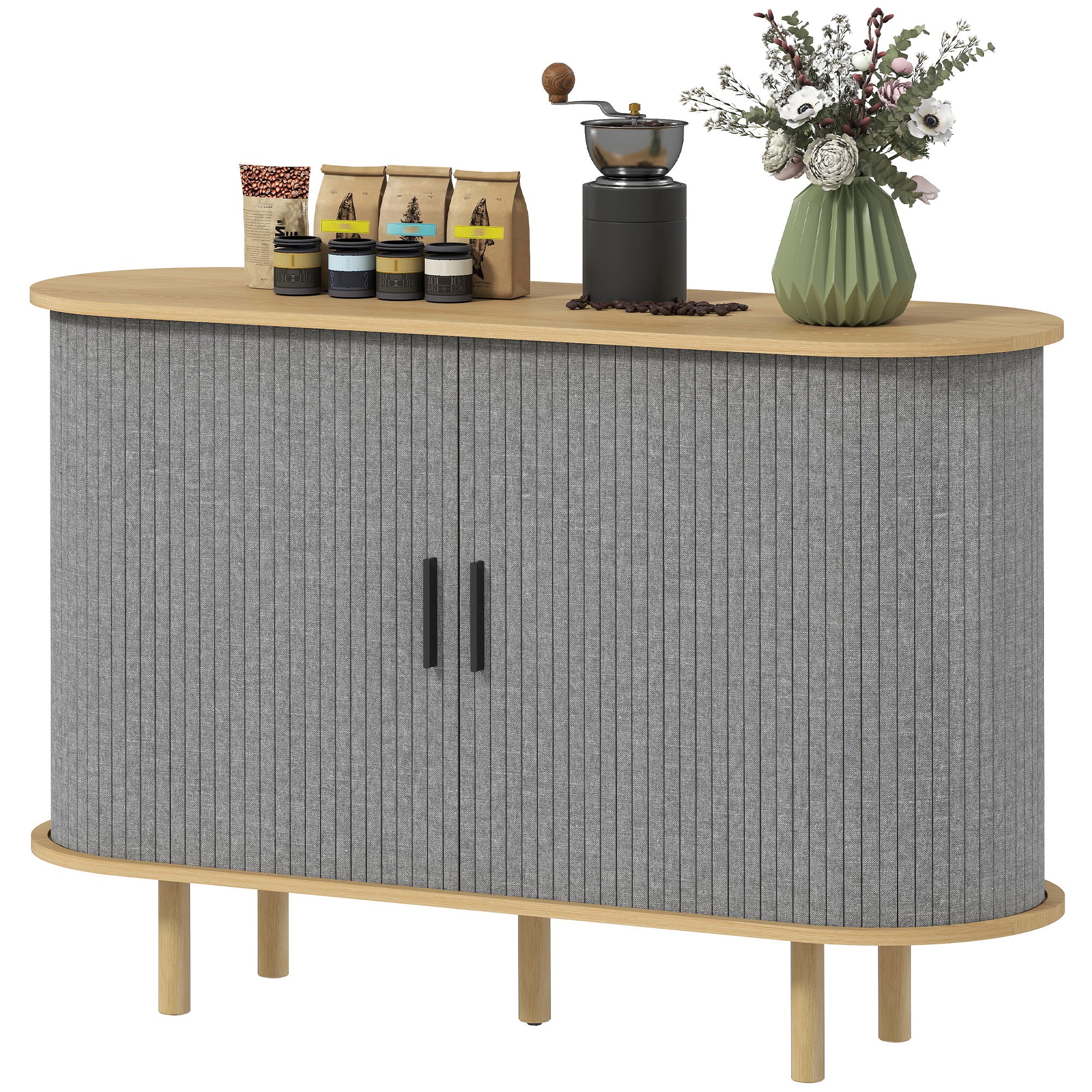 47" Oval Buffet Cabinet - Grey Fluted Sideboard-DECOROLALA