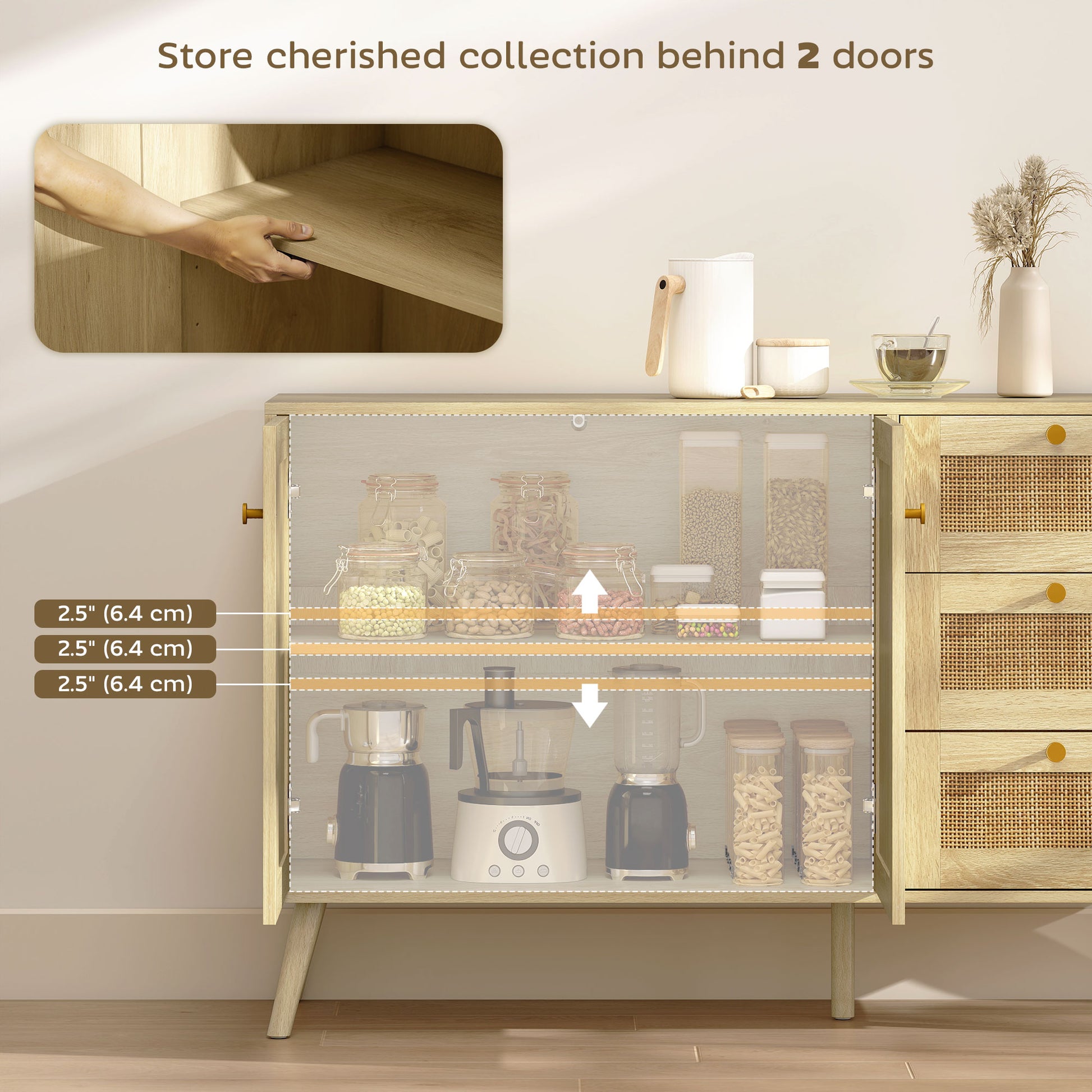 47" Rattan Buffet Cabinet - Boho Sideboard Natural-DECOROLALA