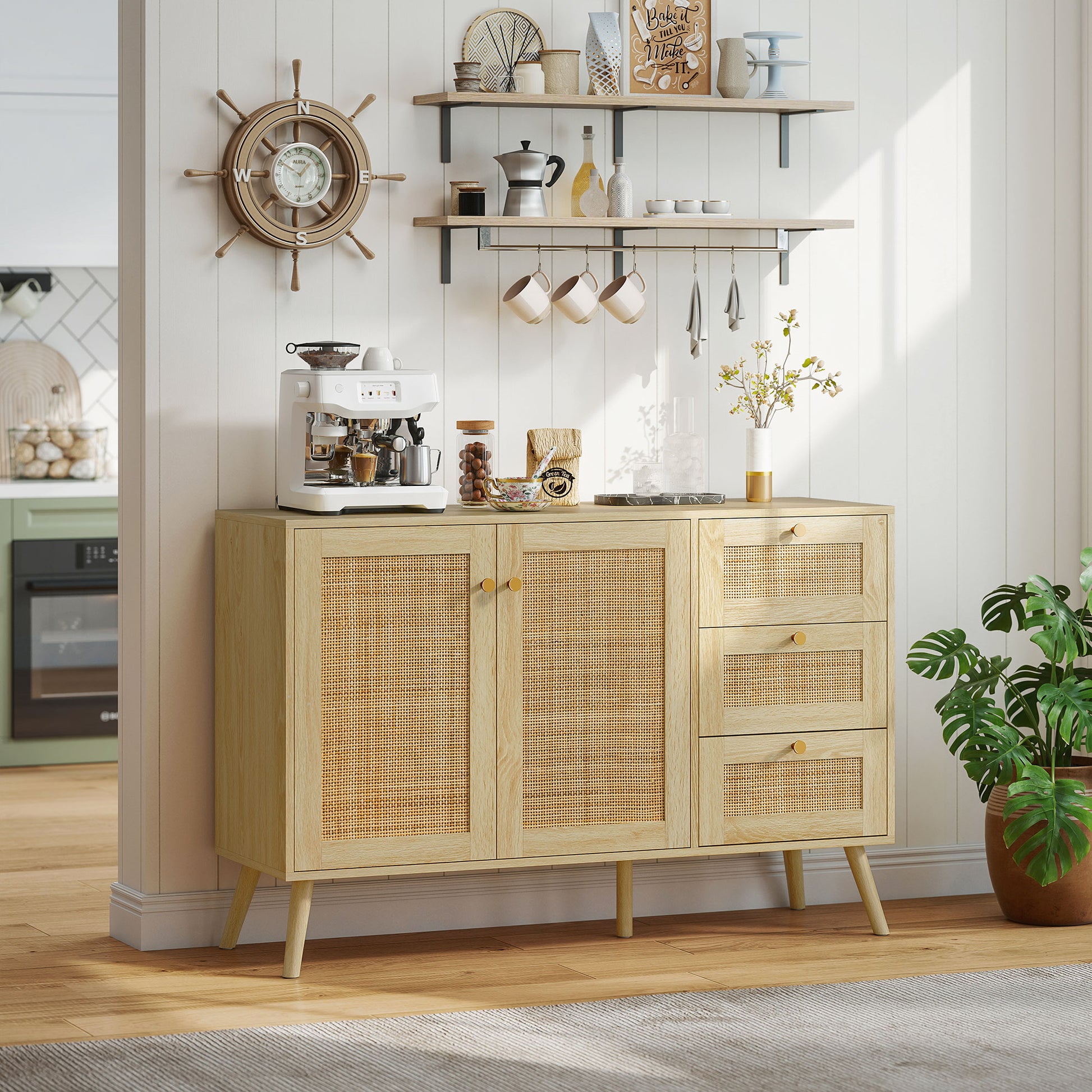 47" Rattan Buffet Cabinet - Boho Sideboard Natural-DECOROLALA