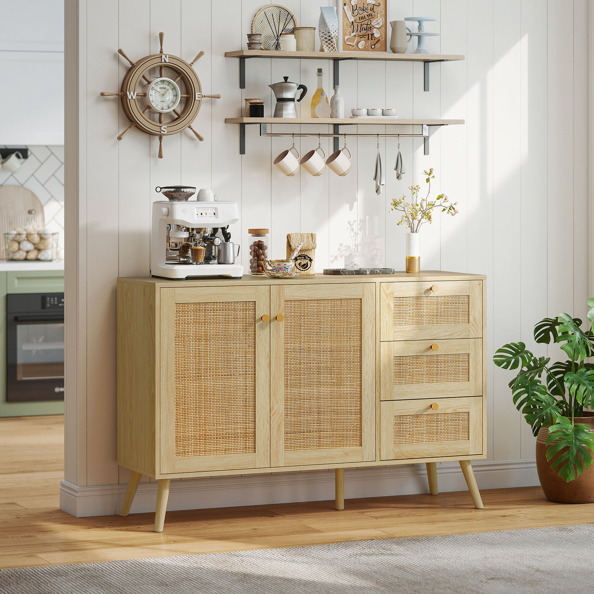 47" Rattan Buffet Cabinet - Boho Sideboard Natural-DECOROLALA