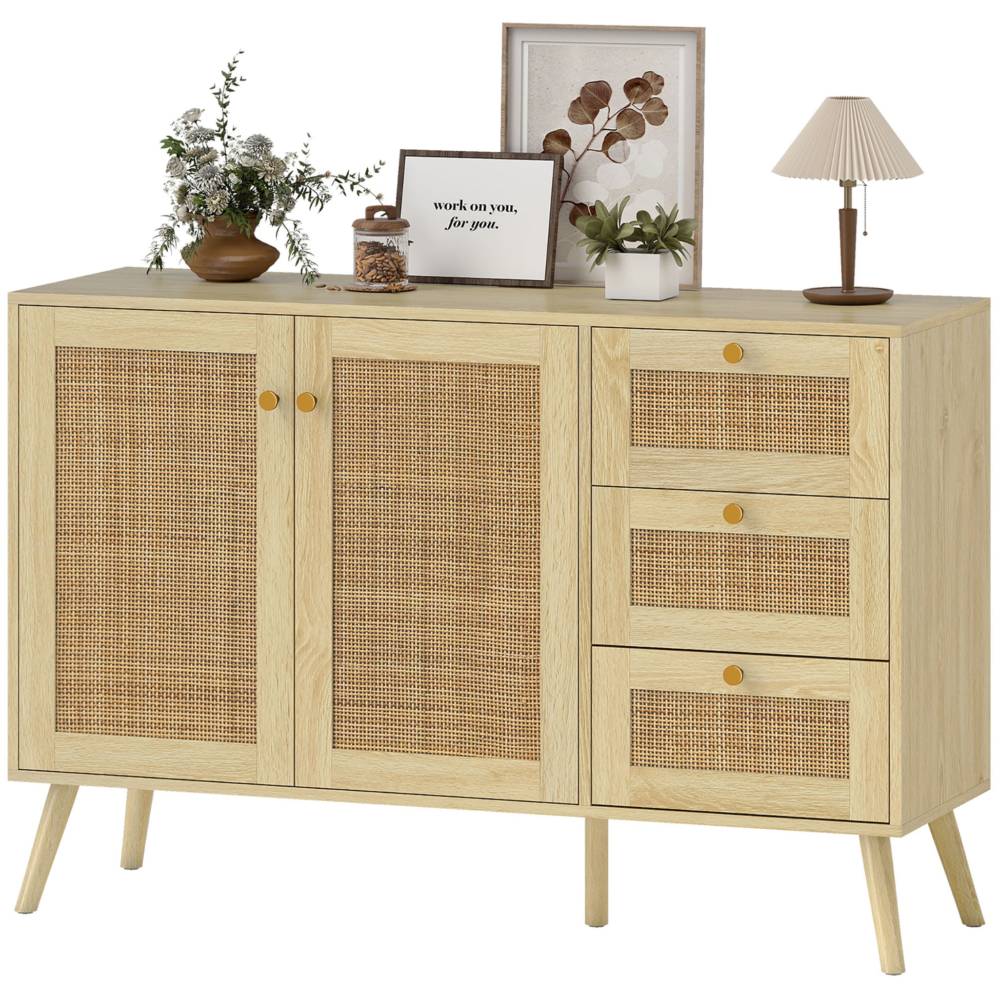 47" Rattan Buffet Cabinet - Boho Sideboard Natural-DECOROLALA