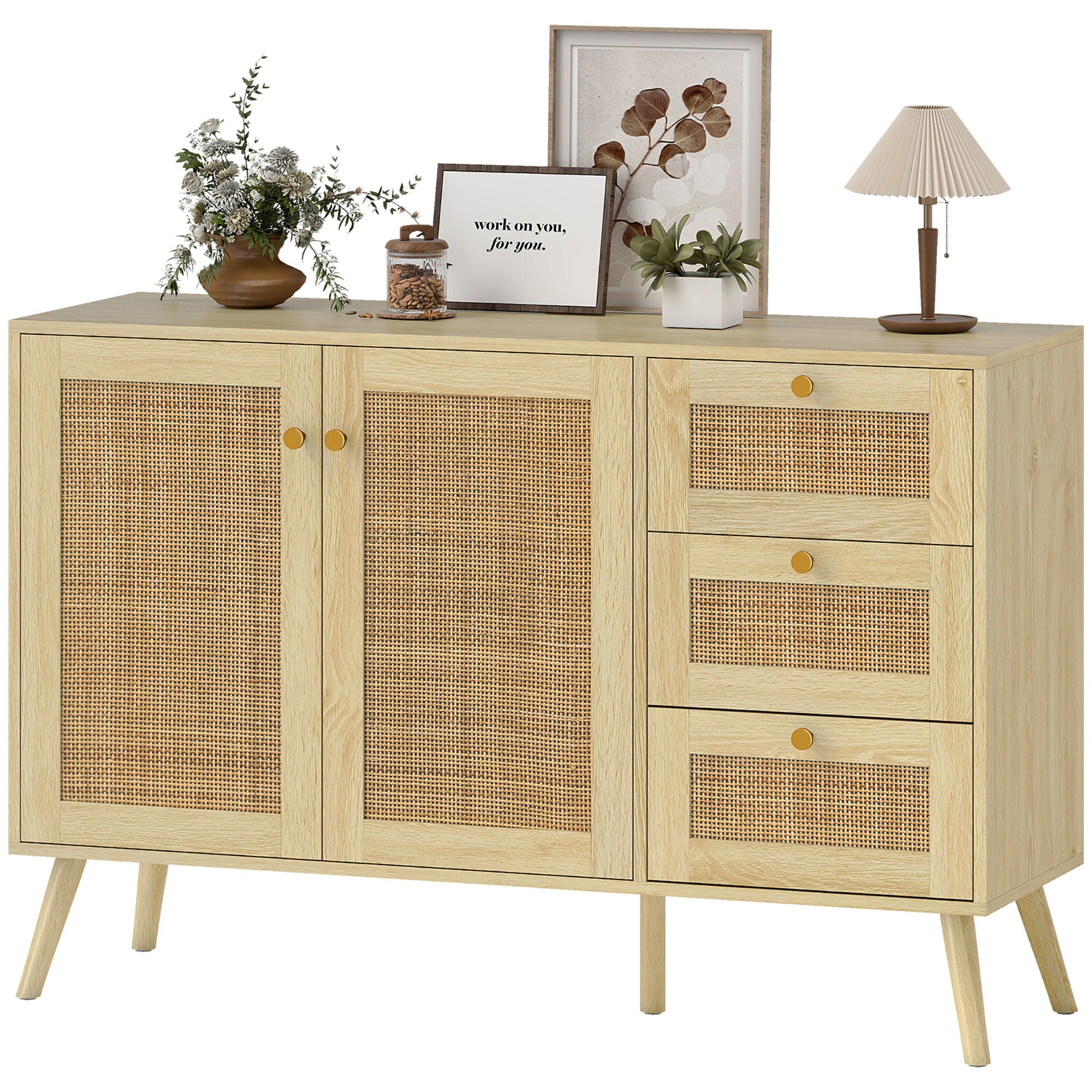 47" Rattan Buffet Cabinet - Boho Sideboard Natural-DECOROLALA