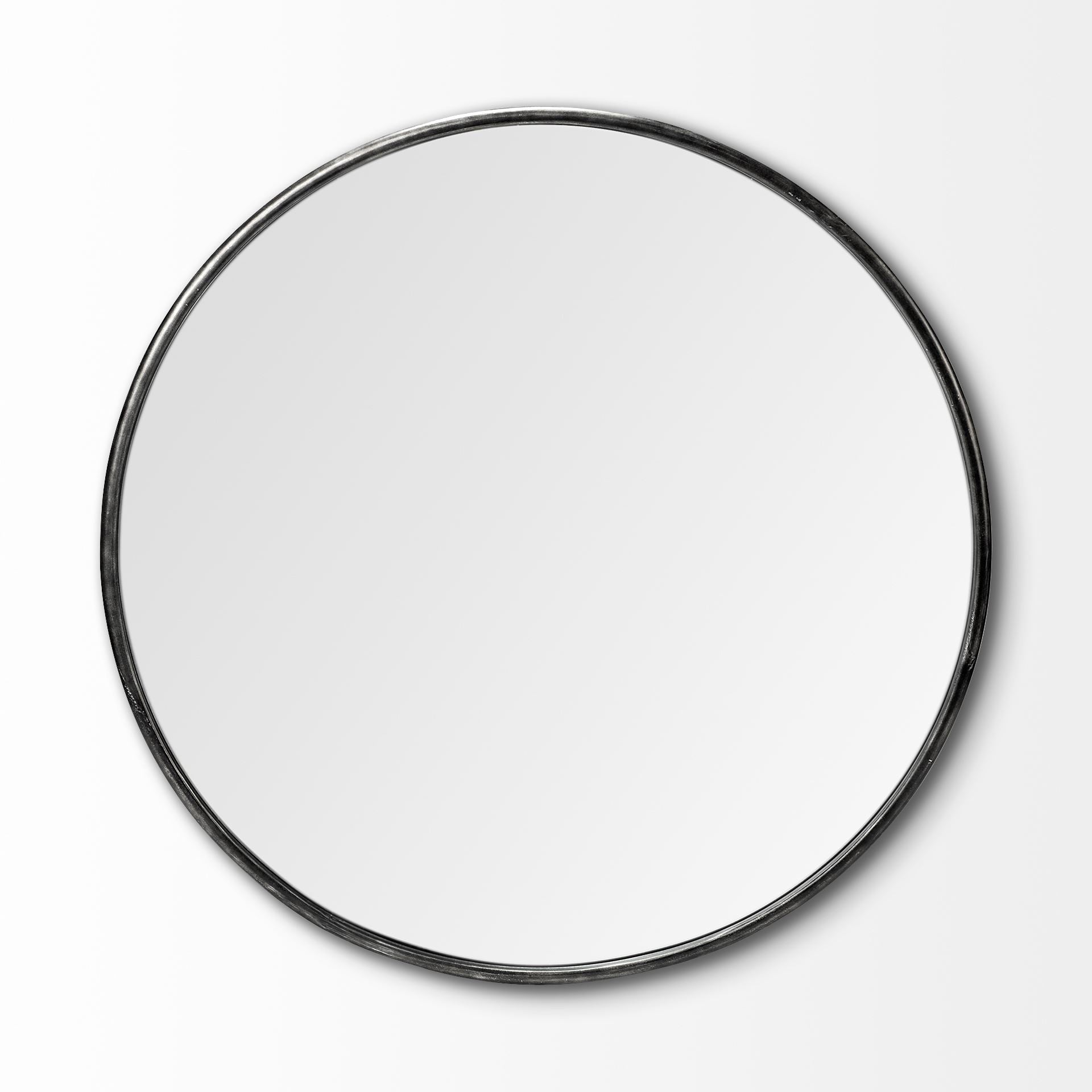 47" Round Black Metal Frame Wall Mirror-Mirrors-DECOROLALA