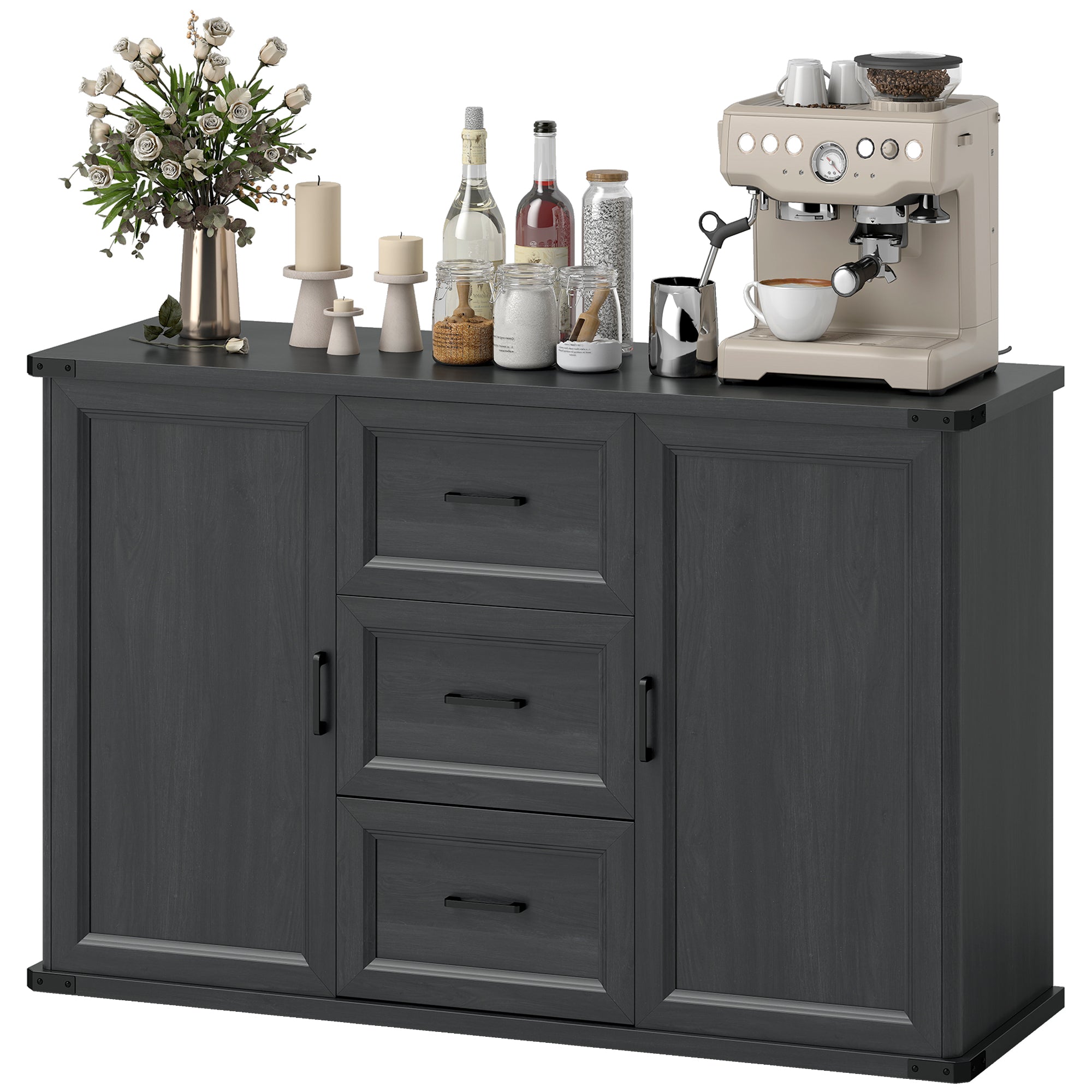 47" Sideboard Buffet Cabinet - Black Wood Grain-DECOROLALA