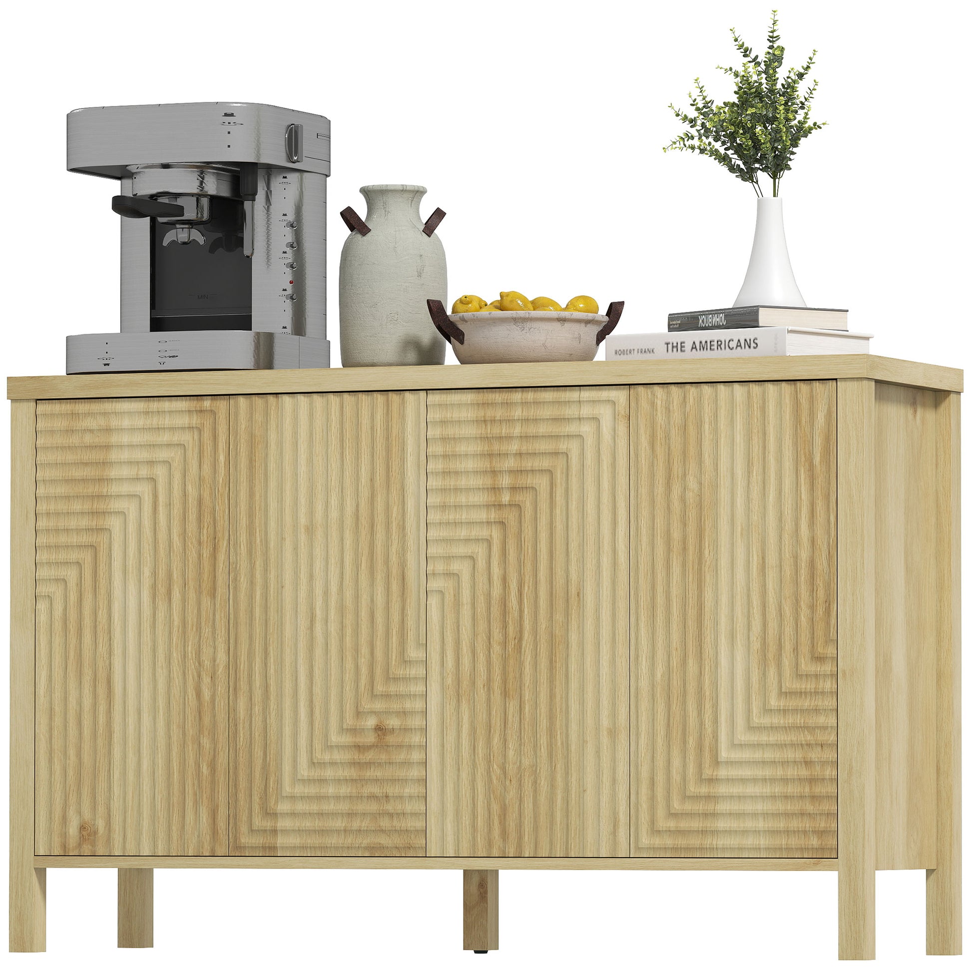 47" Sideboard Buffet Cabinet - Fluted 4-Door Natural-DECOROLALA