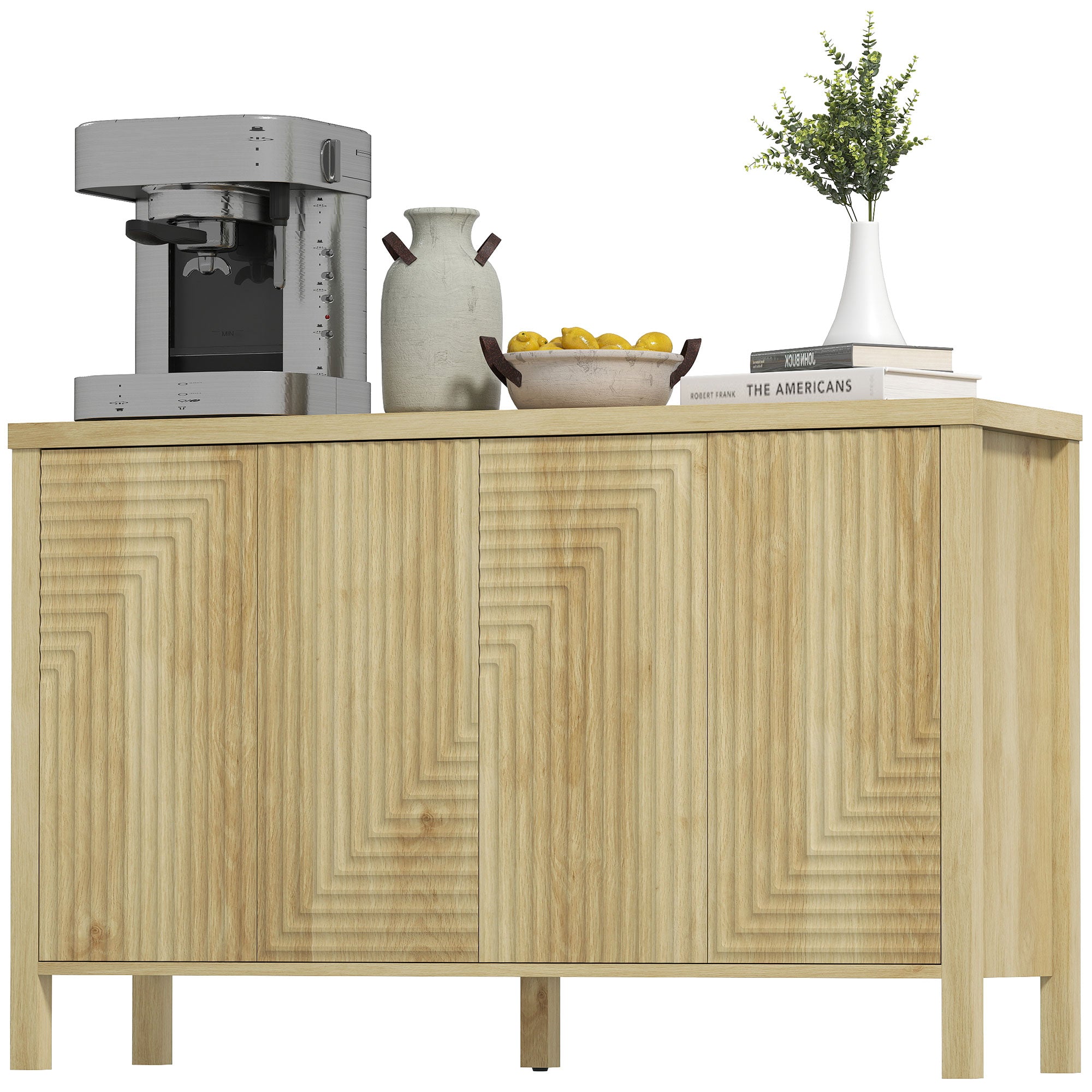 47" Sideboard Buffet Cabinet - Fluted 4-Door Natural-DECOROLALA