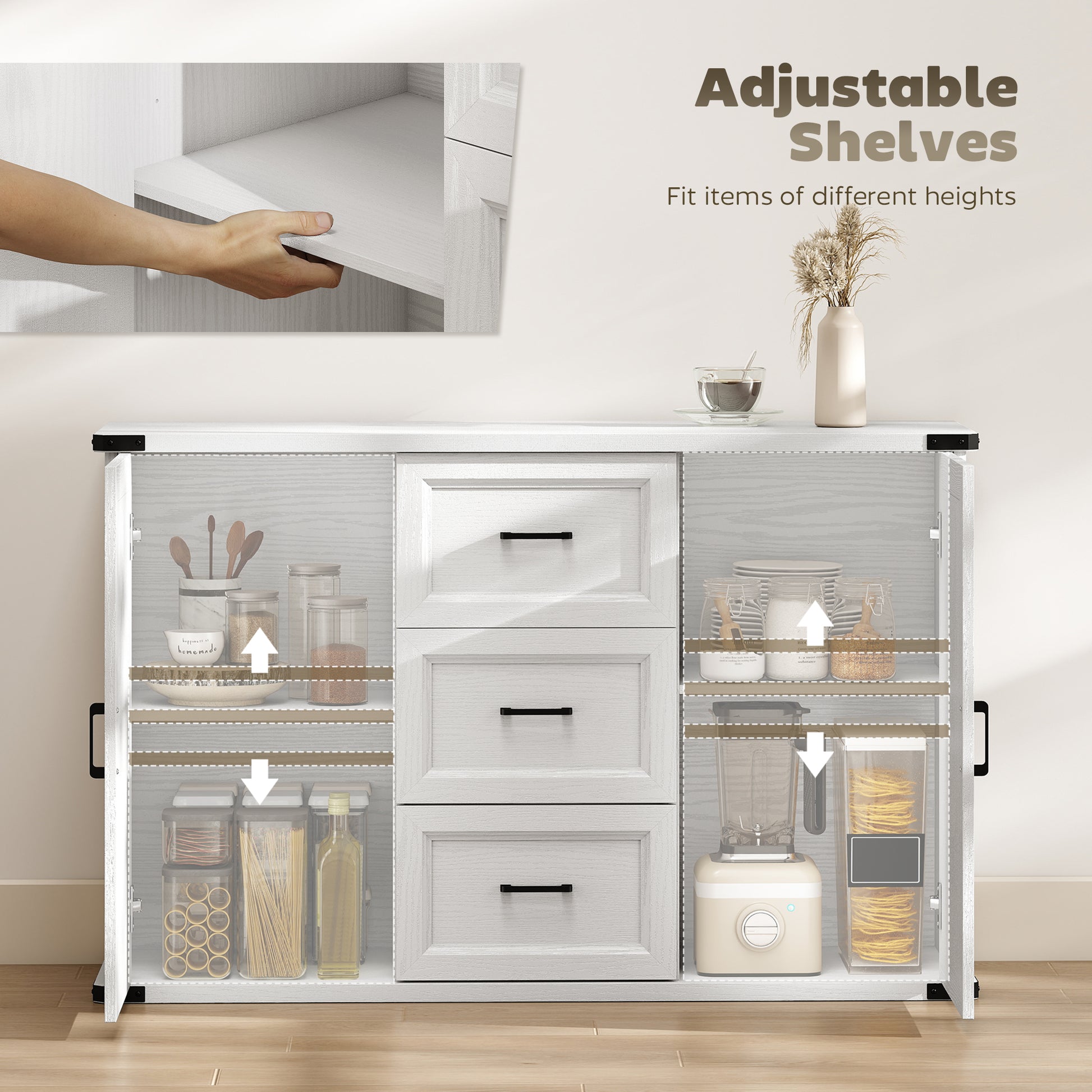 47" Sideboard Buffet Cabinet - White Wood Grain-DECOROLALA