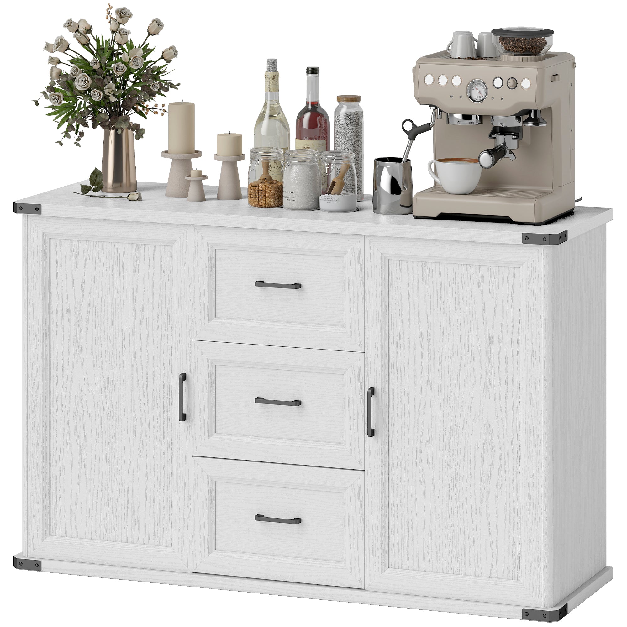 47" Sideboard Buffet Cabinet - White Wood Grain-DECOROLALA