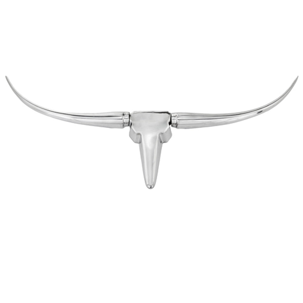 47" Silver Buffed Aluminum Long Horn Wall Sculpture-Sculptures-DECOROLALA