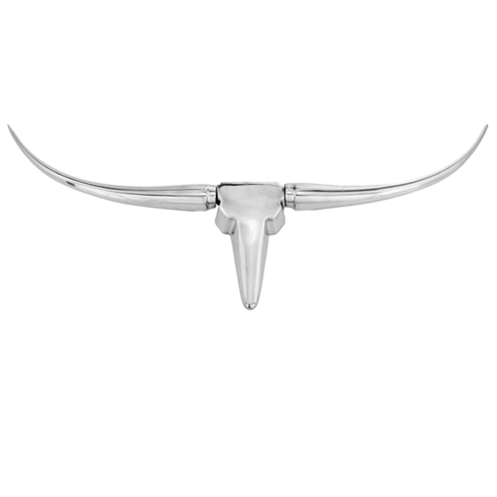 47" Silver Buffed Aluminum Long Horn Wall Sculpture-Sculptures-DECOROLALA