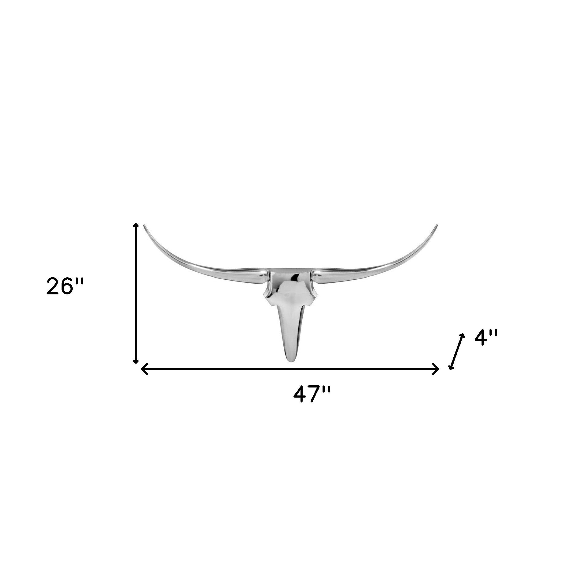 47" Silver Buffed Aluminum Long Horn Wall Sculpture-Sculptures-DECOROLALA