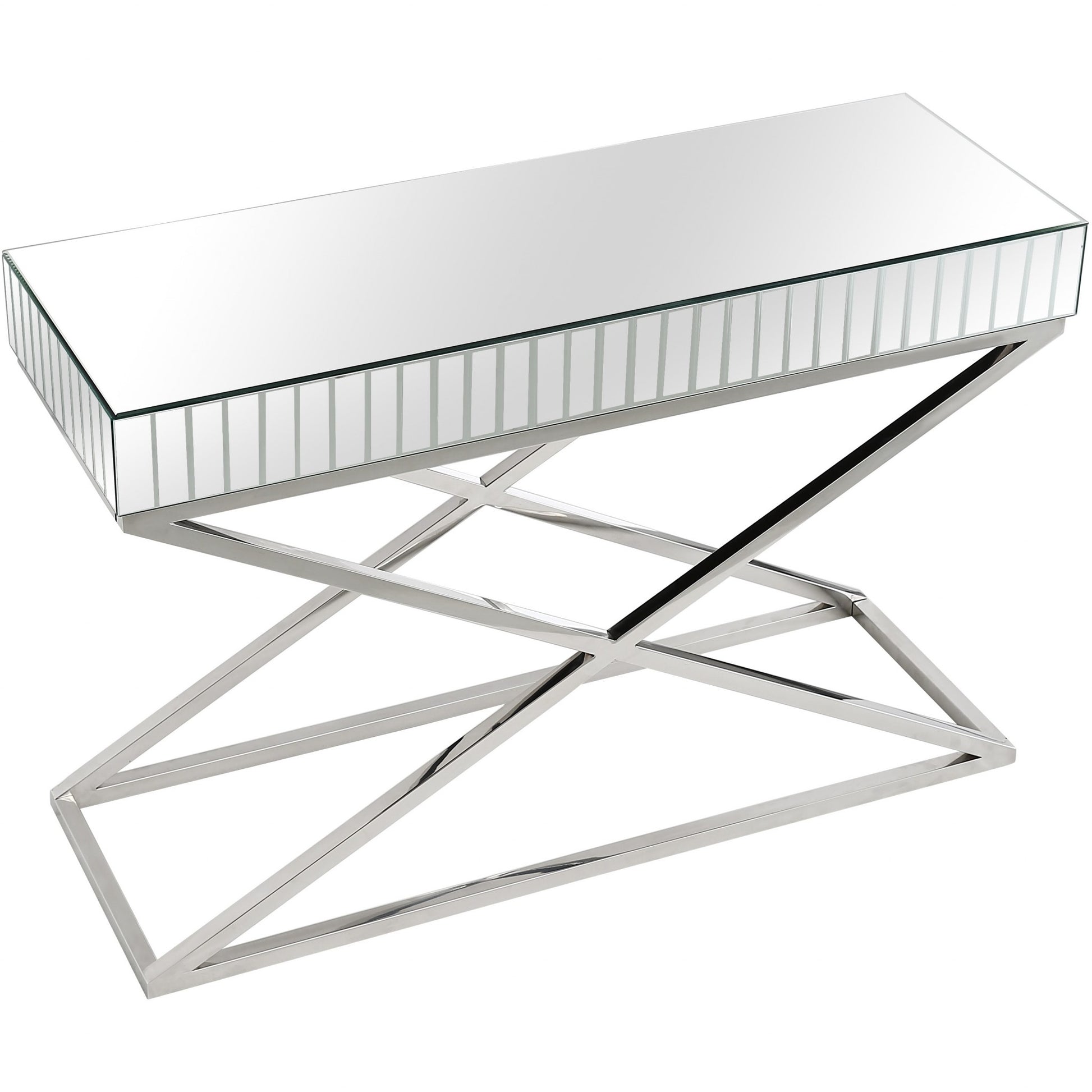 47" Silver Mirrored Glass Console Table-Console Tables-DECOROLALA