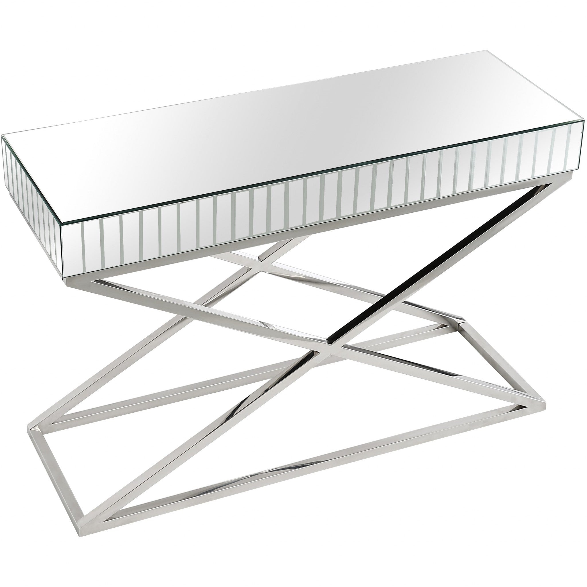47" Silver Mirrored Glass Console Table-Console Tables-DECOROLALA