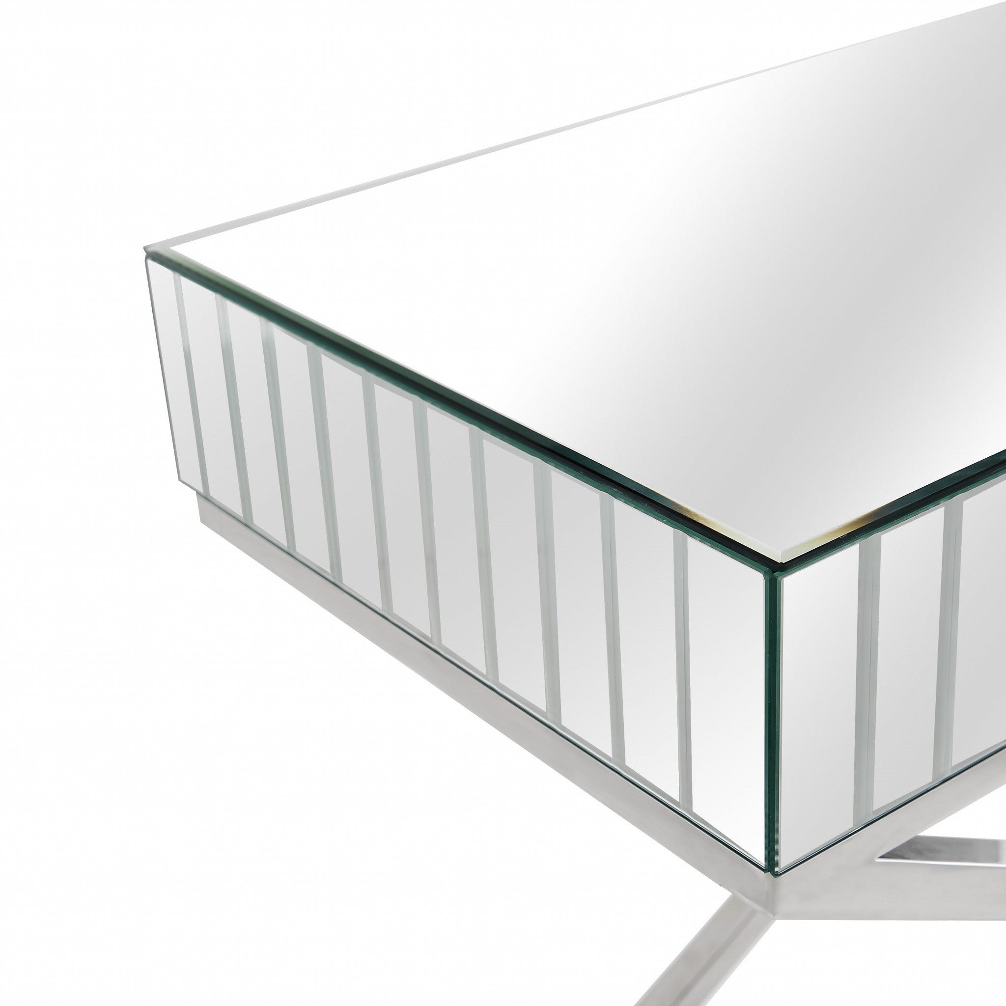 47" Silver Mirrored Glass Console Table-Console Tables-DECOROLALA