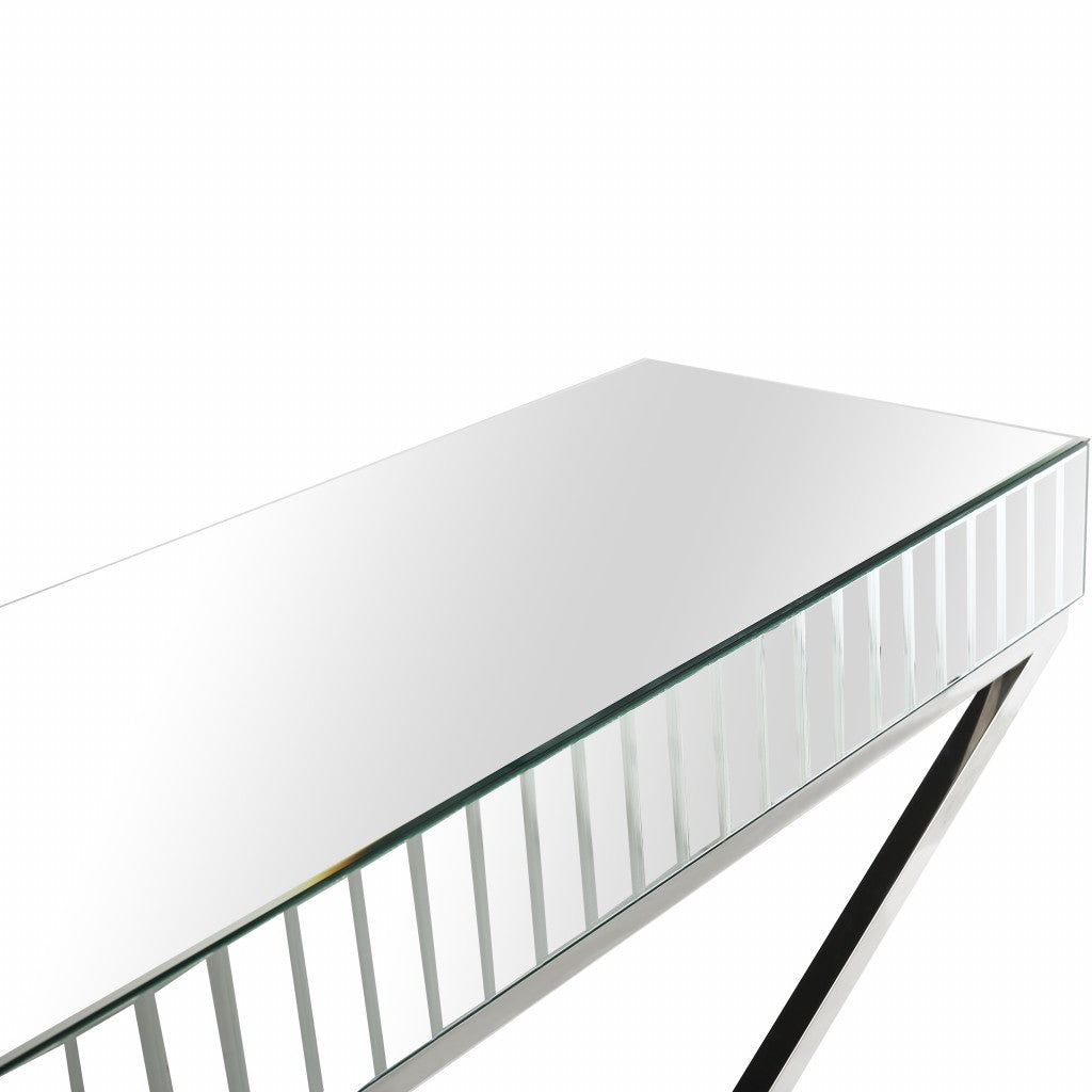 47" Silver Mirrored Glass Console Table-Console Tables-DECOROLALA